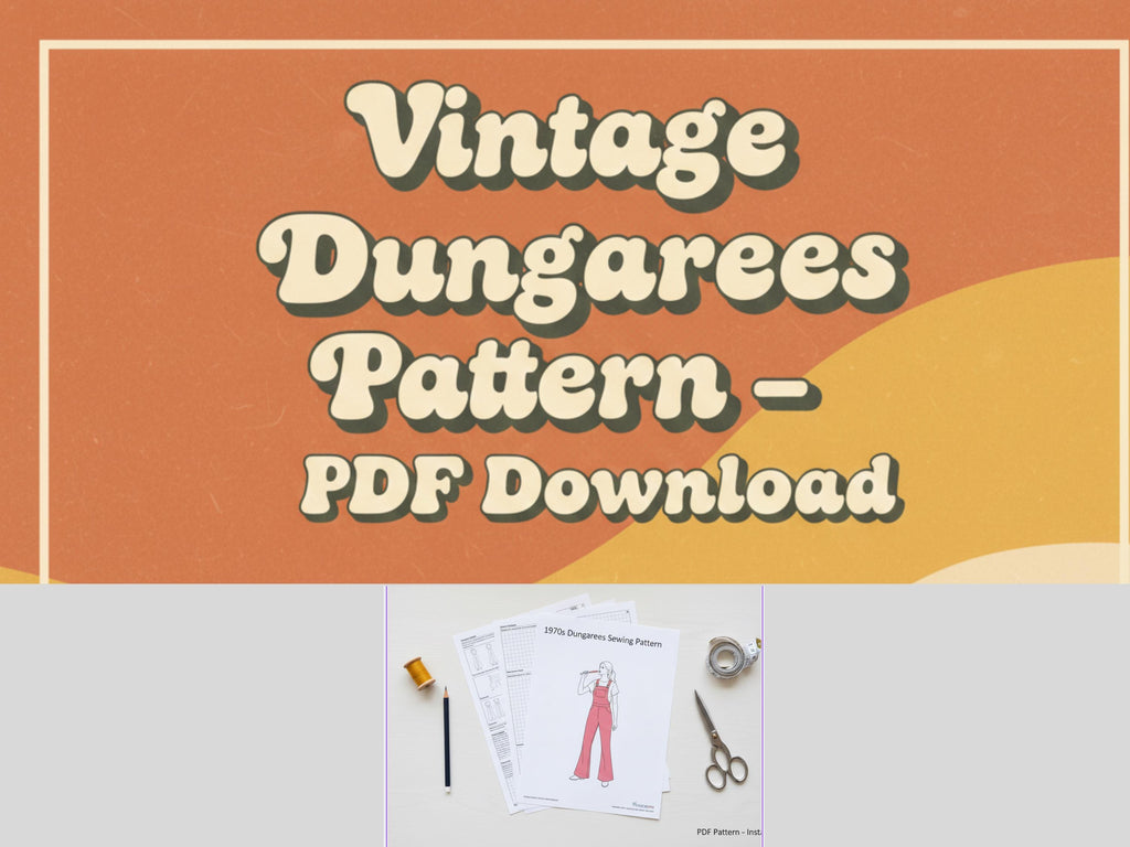 1970s Vintage Dungarees Sewing Pattern PDF | Women’s Retro Overalls | US Sizes 6–10 | DIY Jumpsuit & Pants Pattern