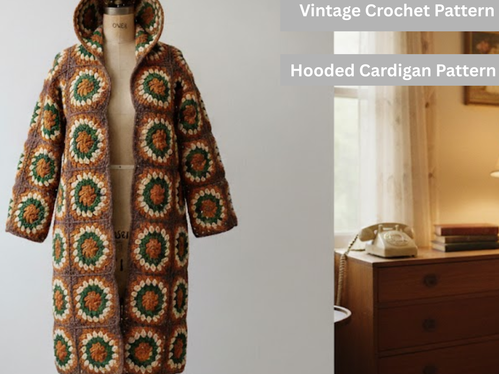 Womens Crochet Granny square coat with hood Crochet Pattern PDF – Oversized Hooded Jacket Cardigan Coat |Chunky Bulky Crochet Design | Sizes S–XXL