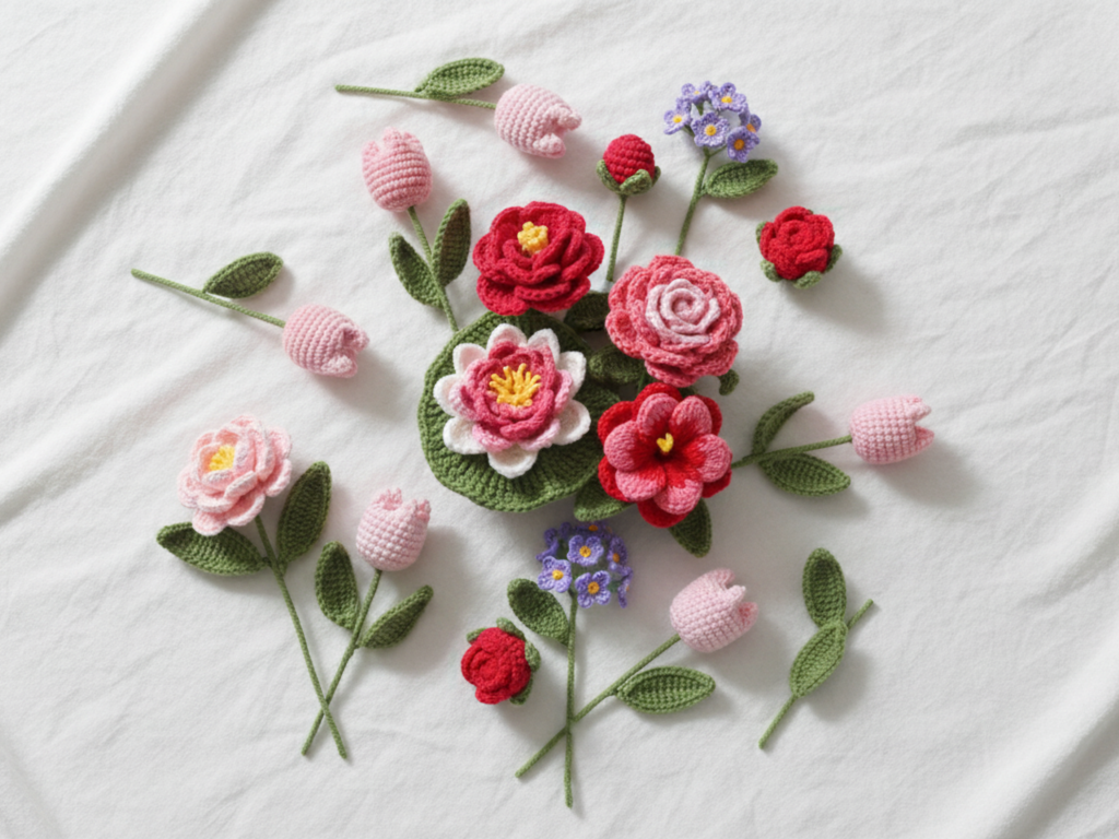 Easy beginner  Crochet Pattern Bundle |7 Flowers with  10 Free Gifts flower bouquets | Blossom seven | DIY Handmade Craft Project | English