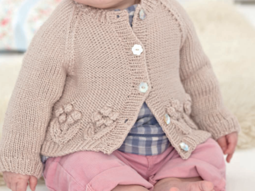 Baby Knitting Pattern PDF, Cardigan and Hat Set, 0 to 7 Years, DK Wool Pattern, Easy Baby Knit, Raglan Cardigan, Textured Flower Design