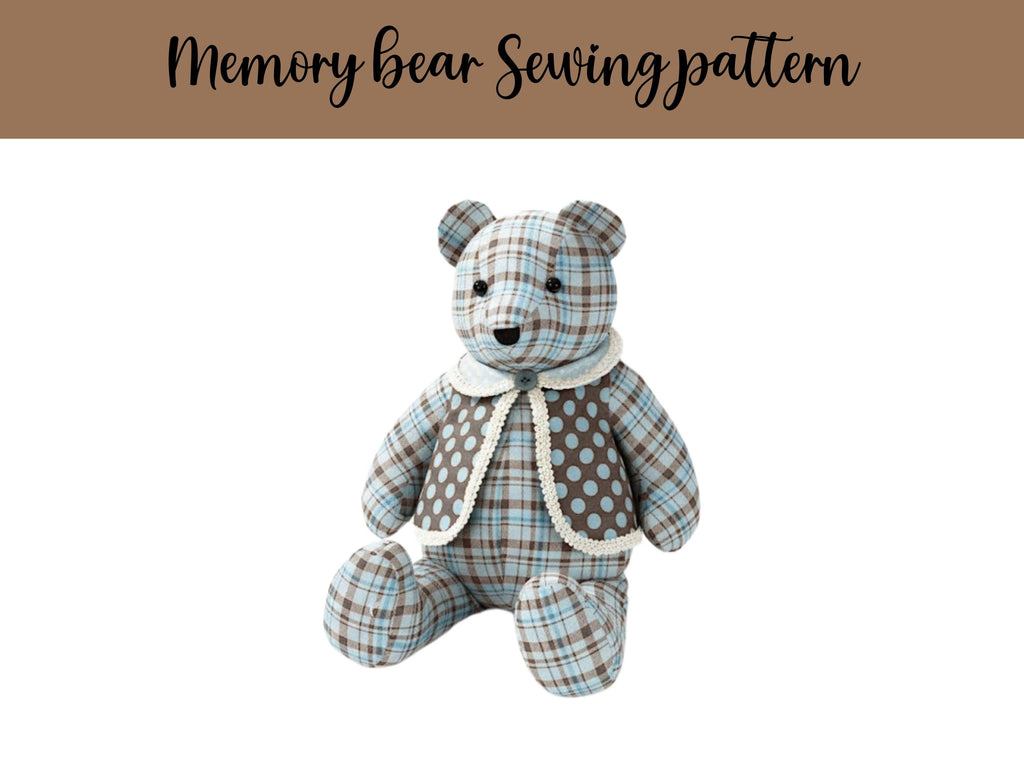 Memory Bear, Sewing Pattern, 18 Inches Tall, A2115, Memorial Bear, Keepsake Bear, Teddy Bear, Plushie, PDF Instant Download