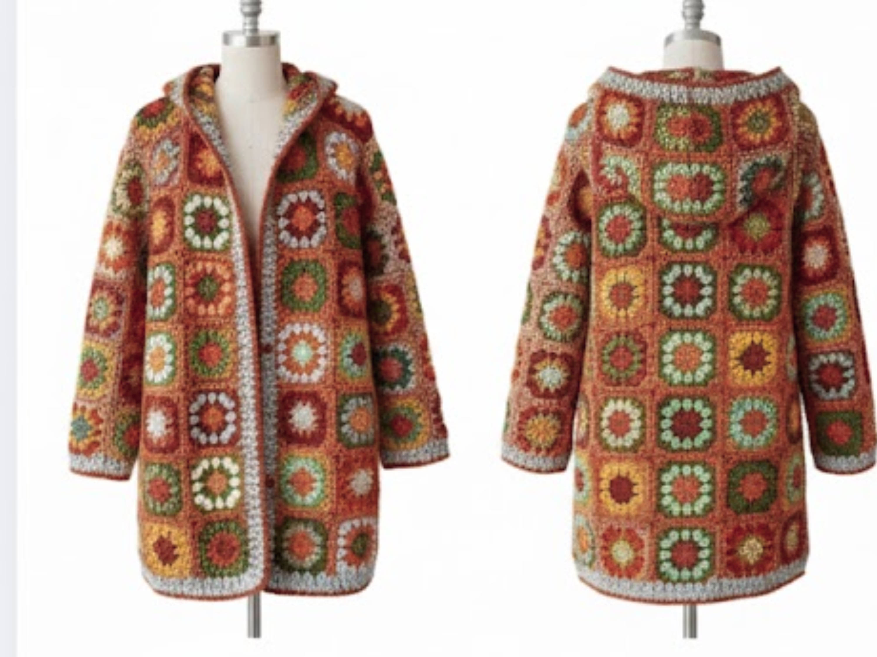 Womens Crochet Granny square coat with hood Crochet Pattern PDF – Oversized Hooded Jacket Cardigan Coat |Chunky Bulky Crochet Design | Sizes S–XXL
