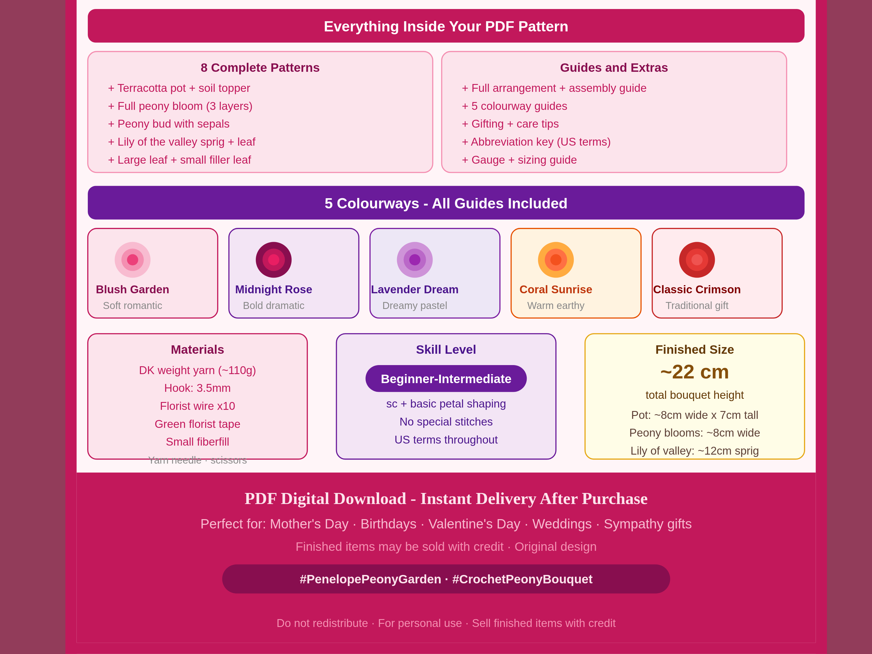 Peony Bouquet Crochet Pattern PDF | Flower Pot Amigurumi | Lily of the Valley | Mother's Day Gift