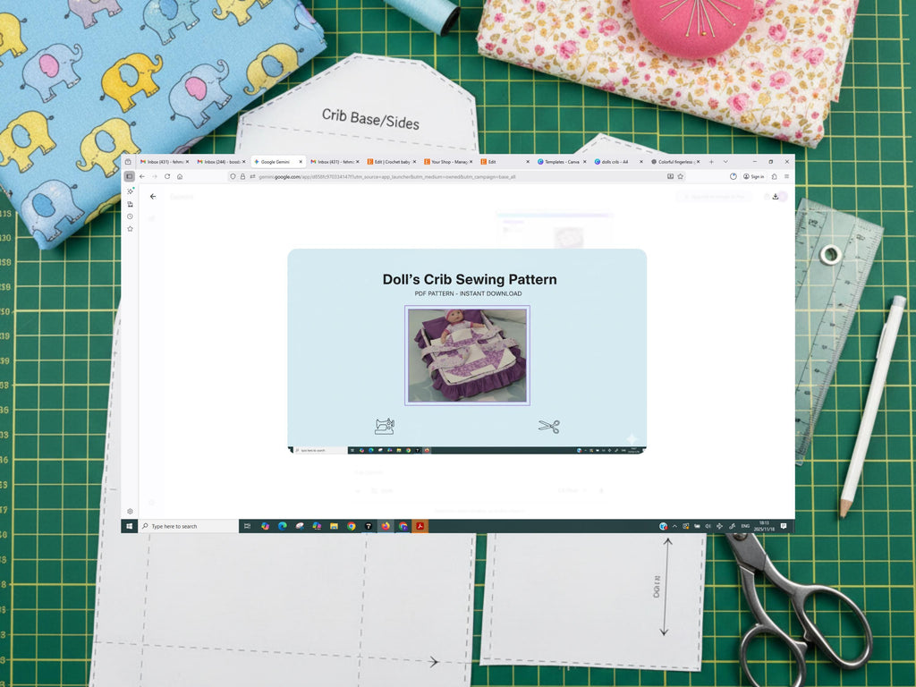 Dolls crib-sewing pattern for dolls crib-Doll accessories sewing pattern