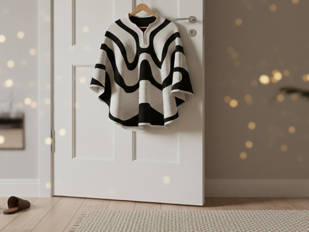 1970s Quilted Gabardine Poncho Sewing Pattern PDF | Vintage Women’s Appliqué Poncho | Retro Mod Black & White Cape |Instant Digital Download