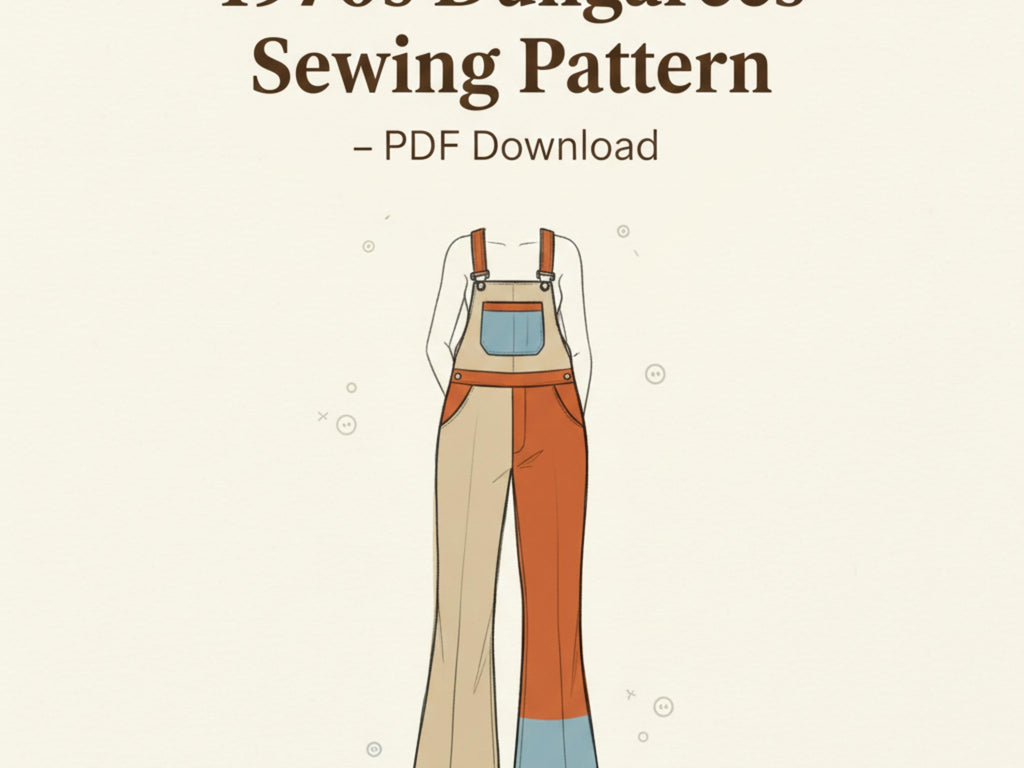 1970s Vintage Dungarees Sewing Pattern PDF | Women’s Retro Overalls | US Sizes 6–10 | DIY Jumpsuit & Pants Pattern