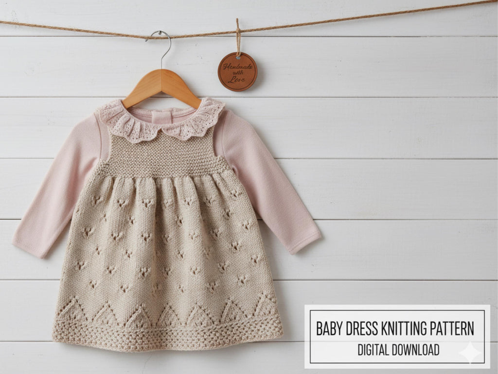 Baby Eyelet Pinafore Dress Knitting Pattern | Vintage Style (PDF Instant Download)