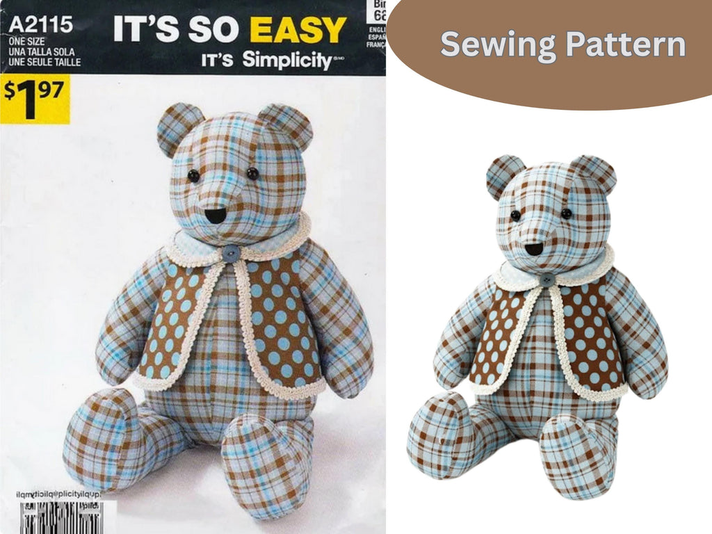 Memory Bear, Sewing Pattern, 18 Inches Tall, A2115, Memorial Bear, Keepsake Bear, Teddy Bear, Plushie, PDF Instant Download
