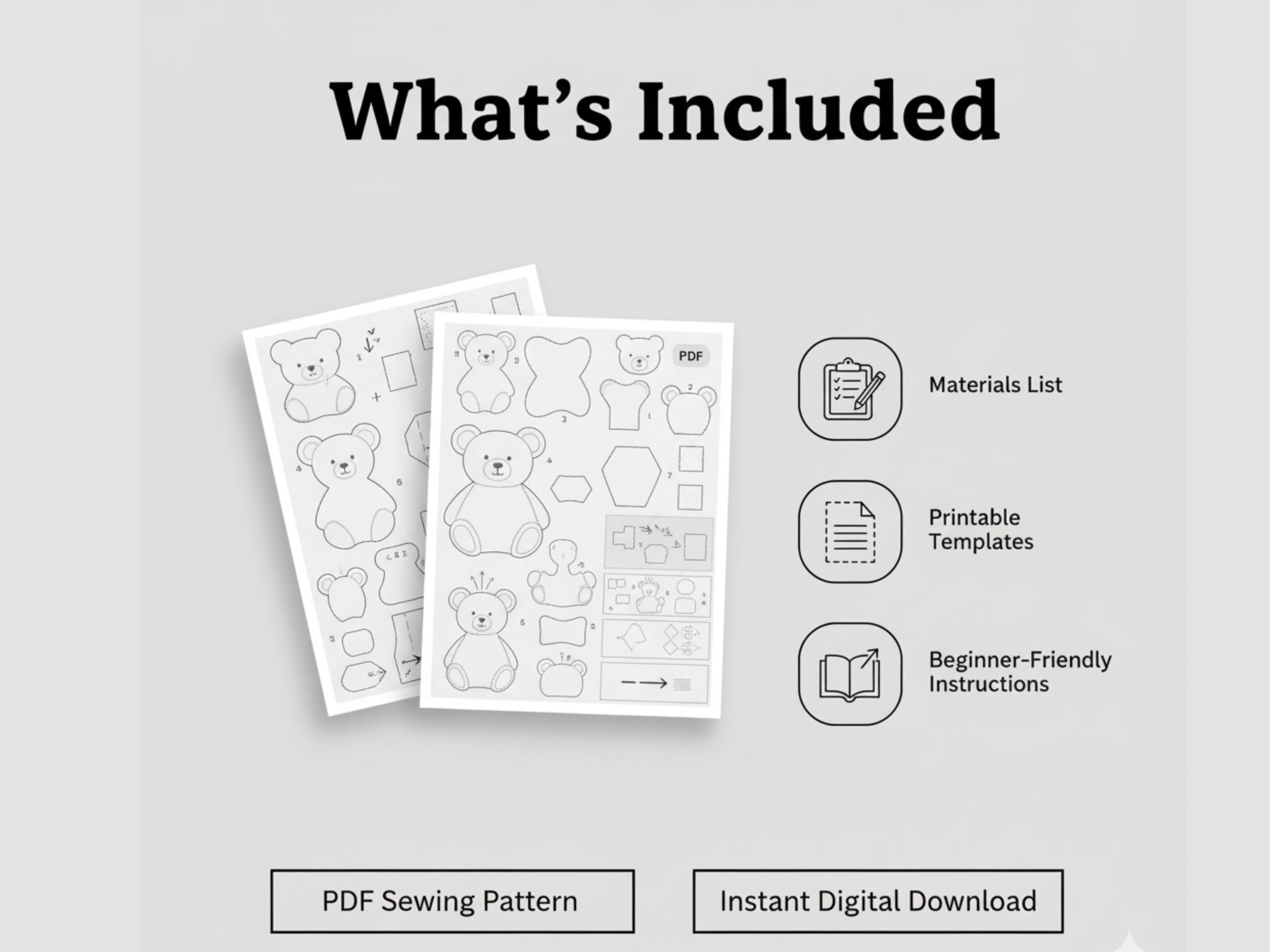 Memory Bear, Sewing Pattern, 18 Inches Tall, A2115, Memorial Bear, Keepsake Bear, Teddy Bear, Plushie, PDF Instant Download