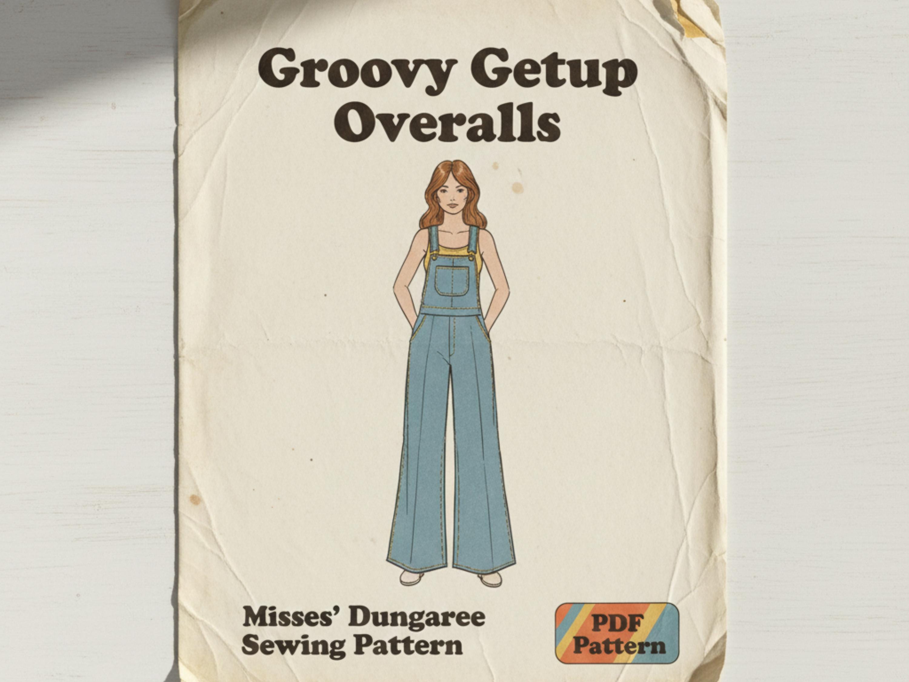 1970s Vintage Dungarees Sewing Pattern PDF | Women’s Retro Overalls | US Sizes 6–10 | DIY Jumpsuit & Pants Pattern
