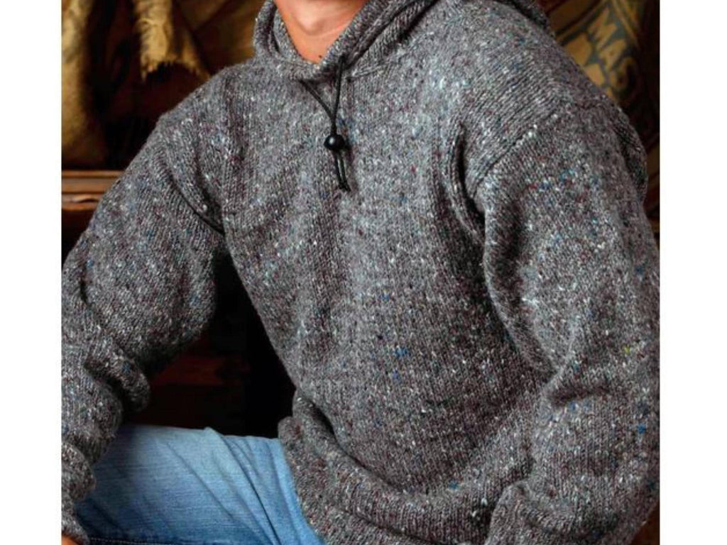 Man's Easy Plain Knit Hooded Sweater- Jumper in Aran -Worsted 10 Ply Yarn- Chest 40" - 56"- larger sizes knitting pattern download PDF