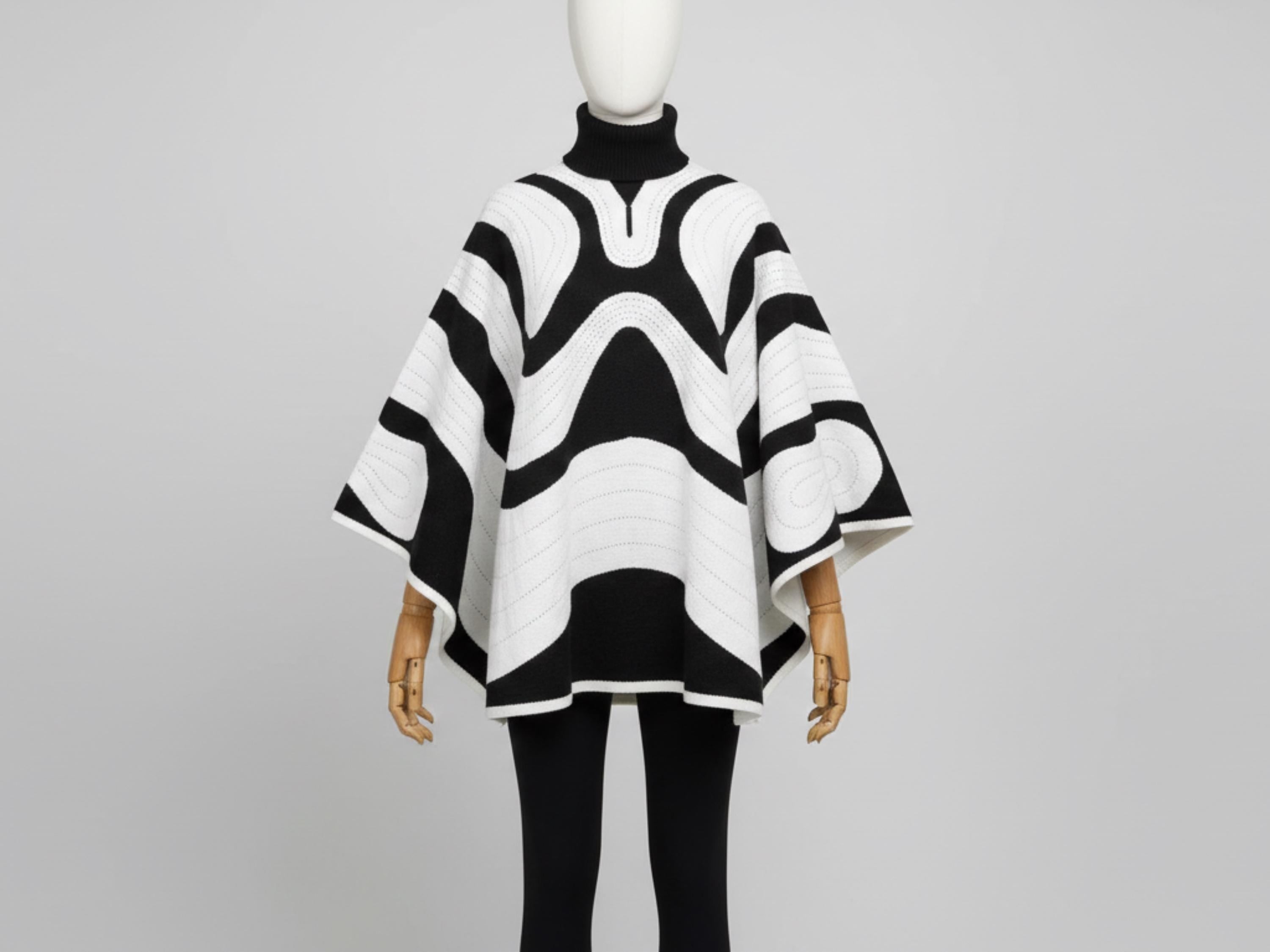 1970s Quilted Gabardine Poncho Sewing Pattern PDF | Vintage Women’s Appliqué Poncho | Retro Mod Black & White Cape |Instant Digital Download