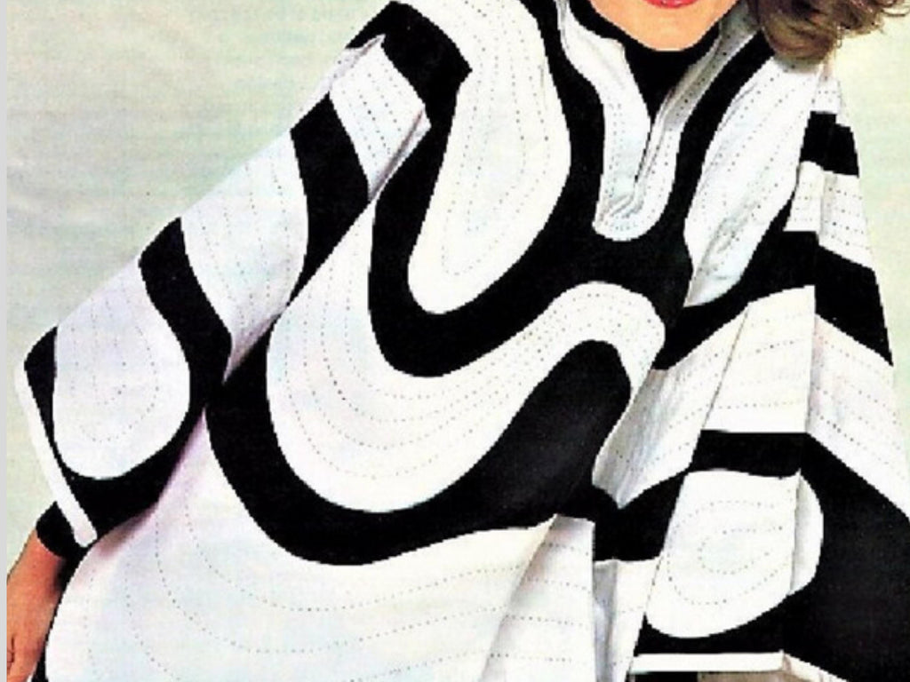 1970s Quilted Gabardine Poncho Sewing Pattern PDF | Vintage Women’s Appliqué Poncho | Retro Mod Black & White Cape |Instant Digital Download