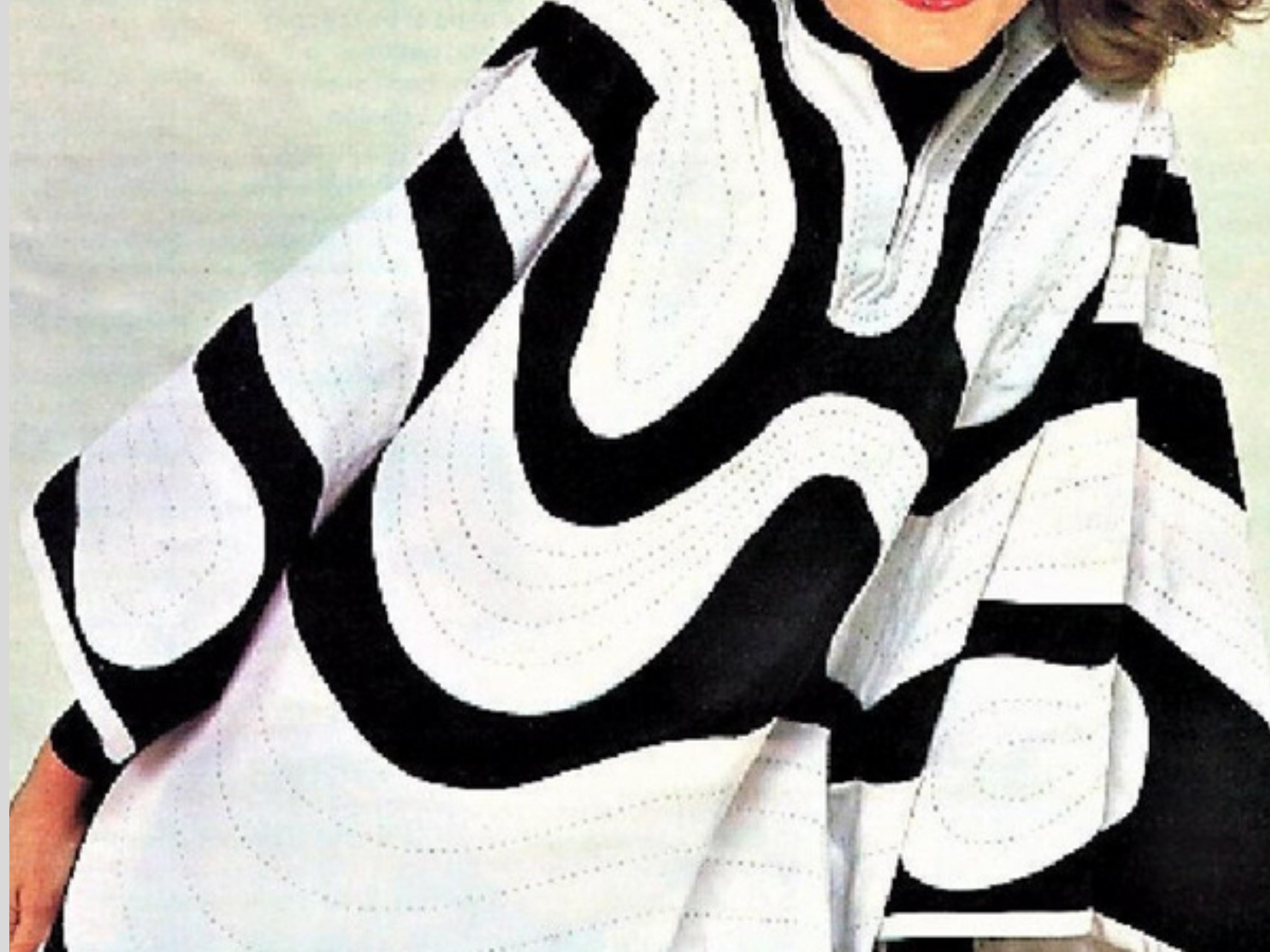 1970s Quilted Gabardine Poncho Sewing Pattern PDF | Vintage Women’s Appliqué Poncho | Retro Mod Black & White Cape |Instant Digital Download