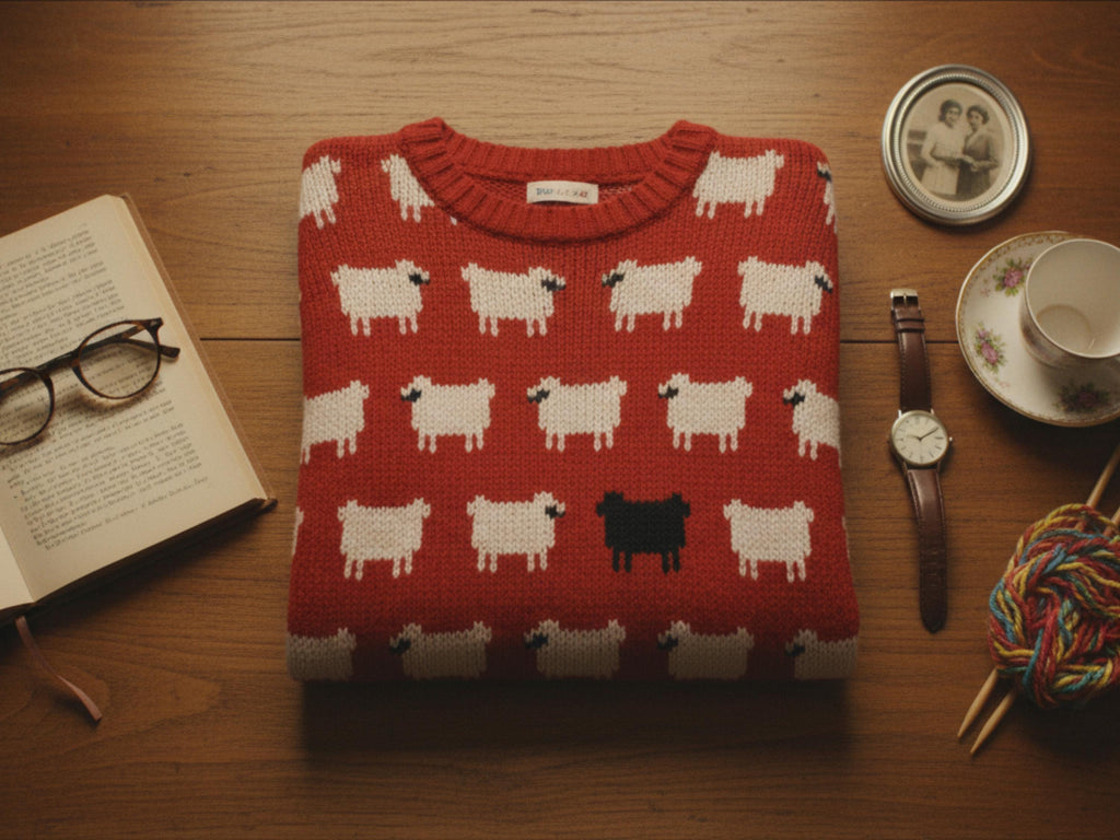 Knitting Pattern  Black Sheep Sweater Christmas Novelty Jumper Pullover 1980s