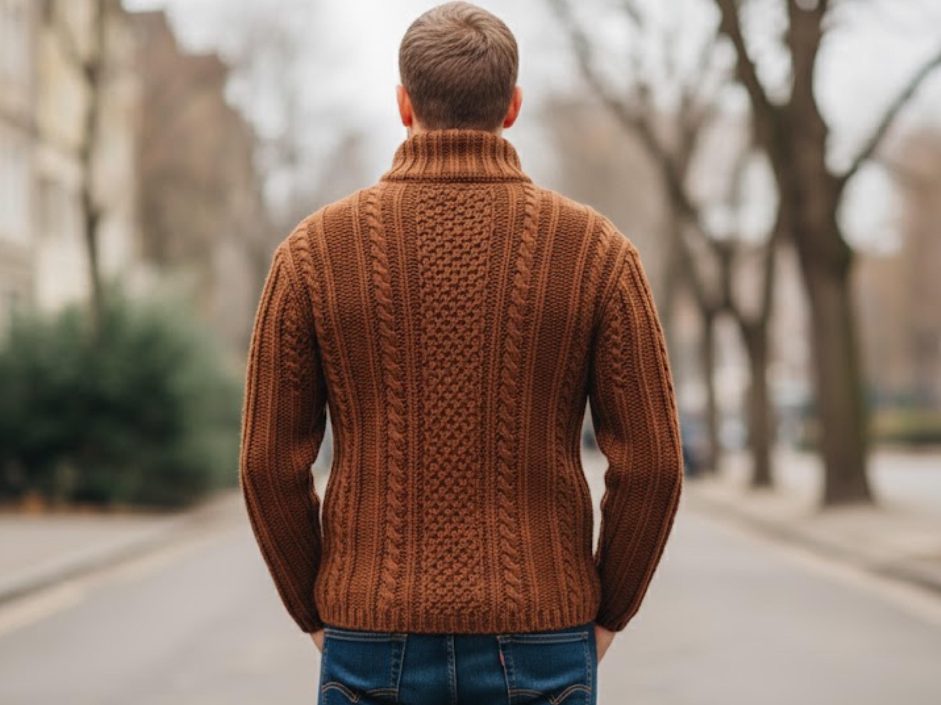 Hand Knitted Men’s Wool Cable Knit Cardigan, Fisherman Style