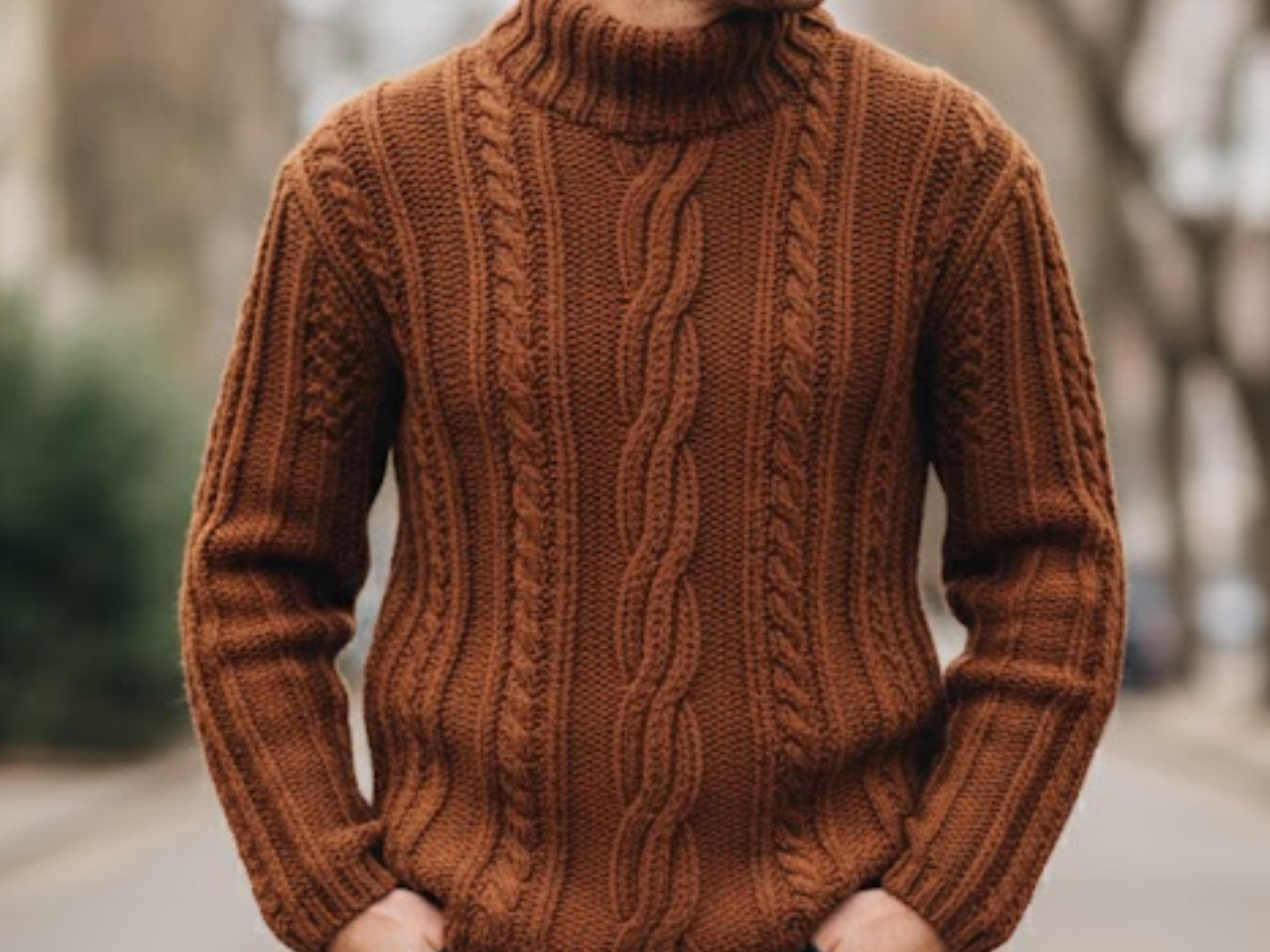 Hand Knitted Men’s Wool Cable Knit Cardigan, Fisherman Style