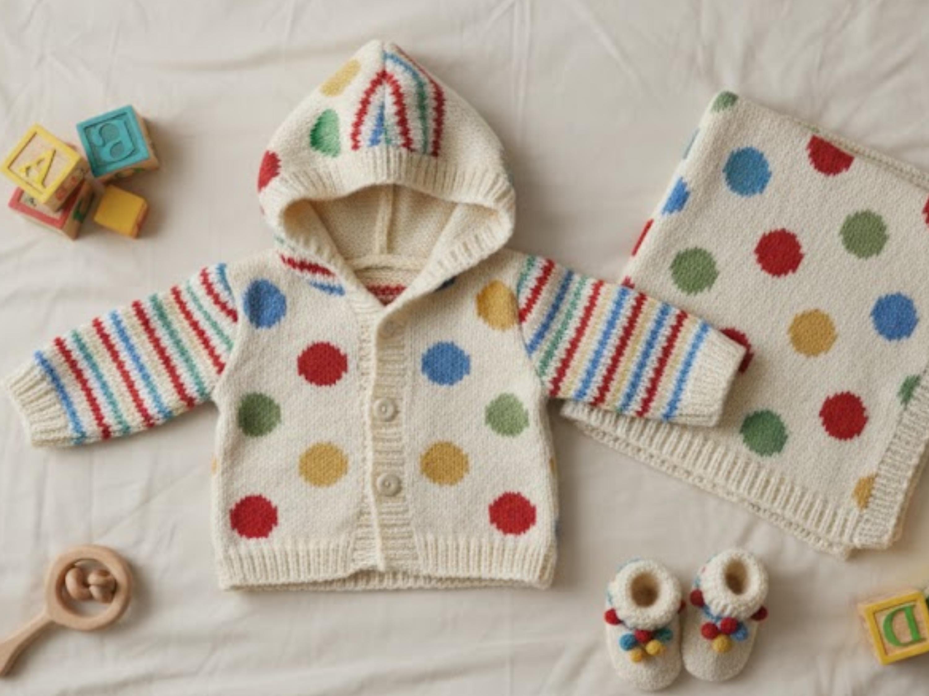 Baby Polka Dot Cardigan Knitting Pattern, Kids Sweater (PDF Pattern)
