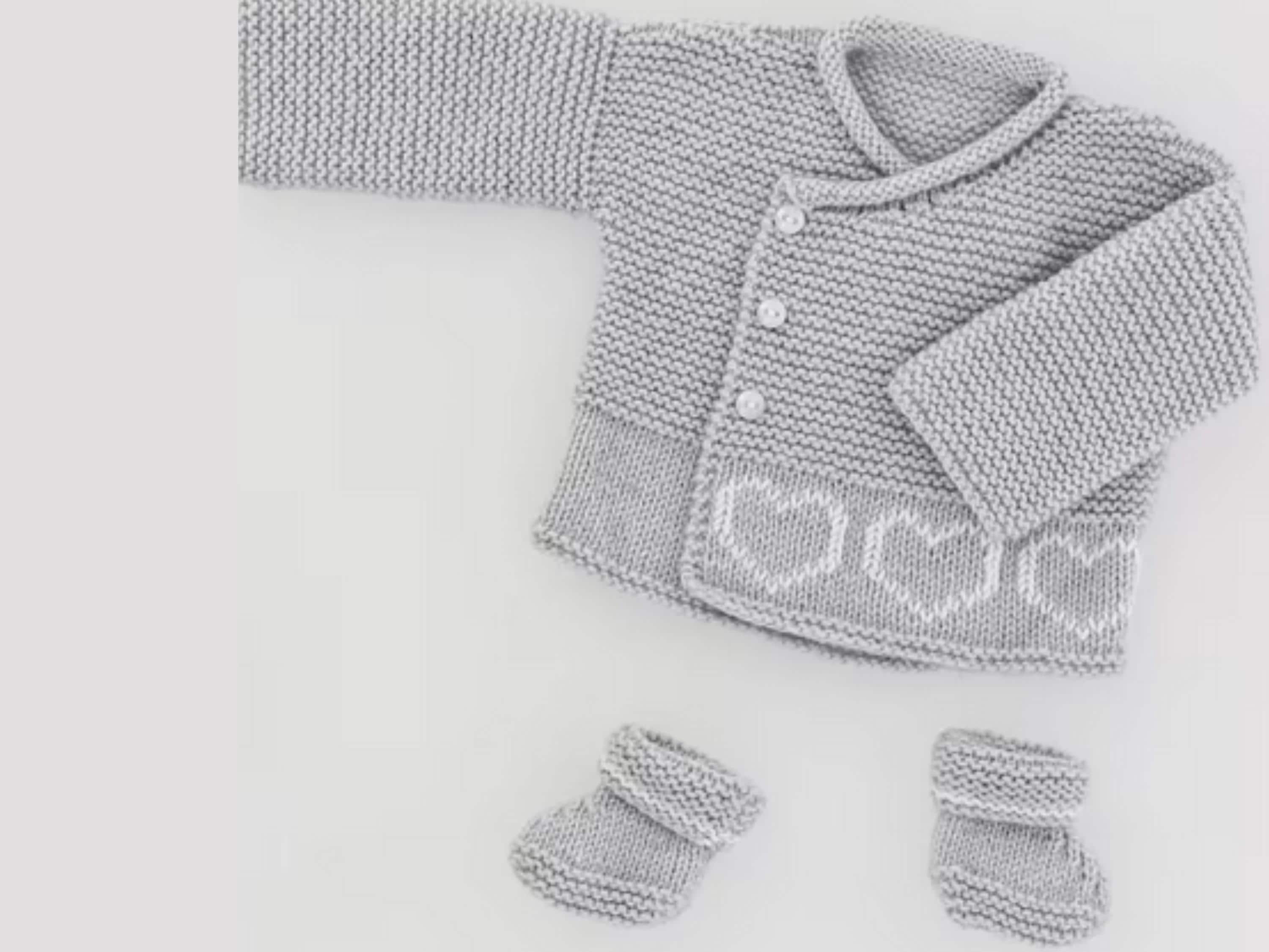Easy Knit Baby Cardigan Set PDF, Vintage Embroidered Hearts Outfit