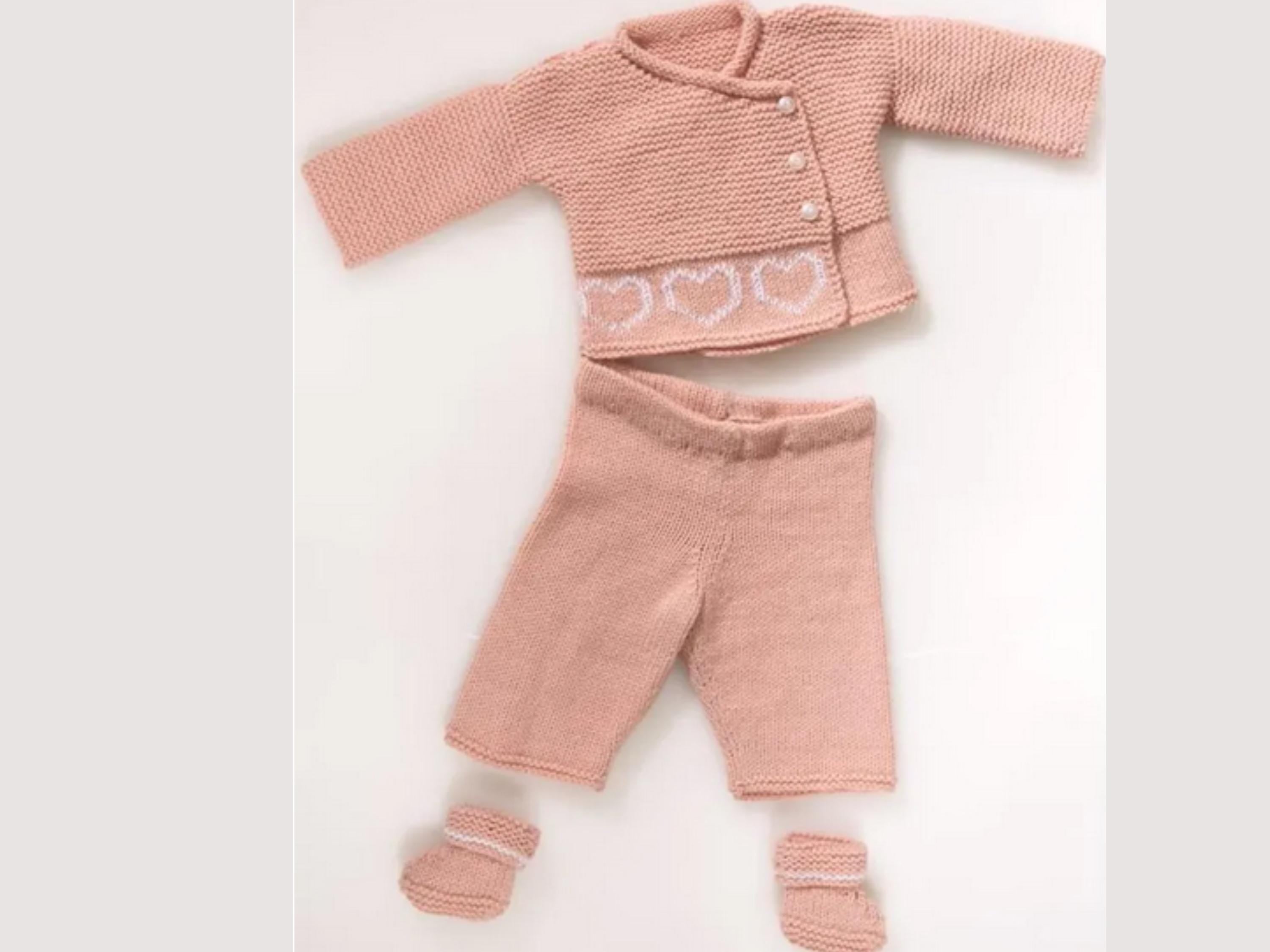Easy Knit Baby Cardigan Set PDF, Vintage Embroidered Hearts Outfit