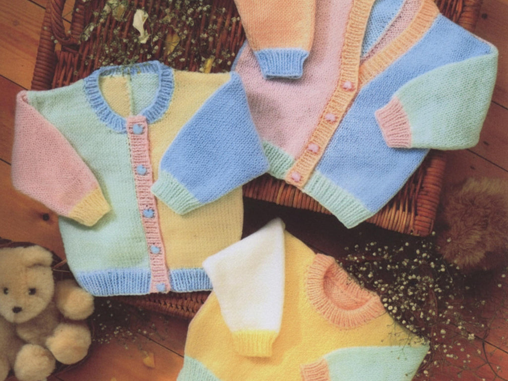 Baby Cardigan  Pullover Knitting Pattern – Boys & Girls, Pastel Sweaters, Vintage PDF, Instant Download
