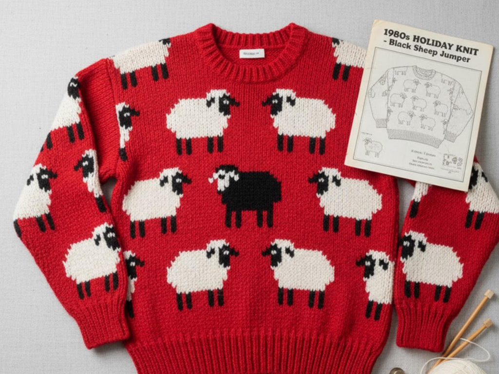 Knitting Pattern  Black Sheep Sweater Christmas Novelty Jumper Pullover 1980s
