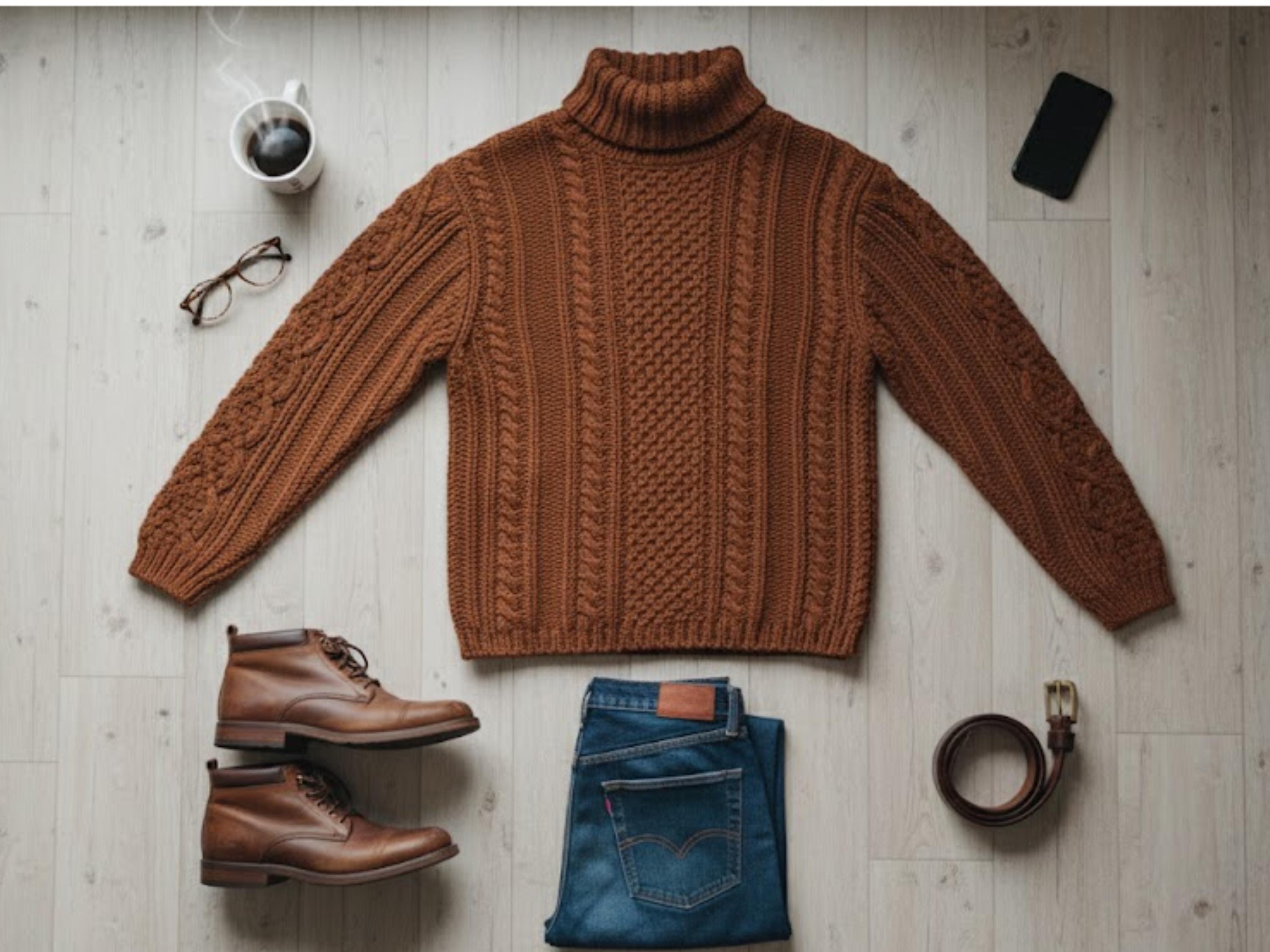 Hand Knitted Men’s Wool Cable Knit Cardigan, Fisherman Style