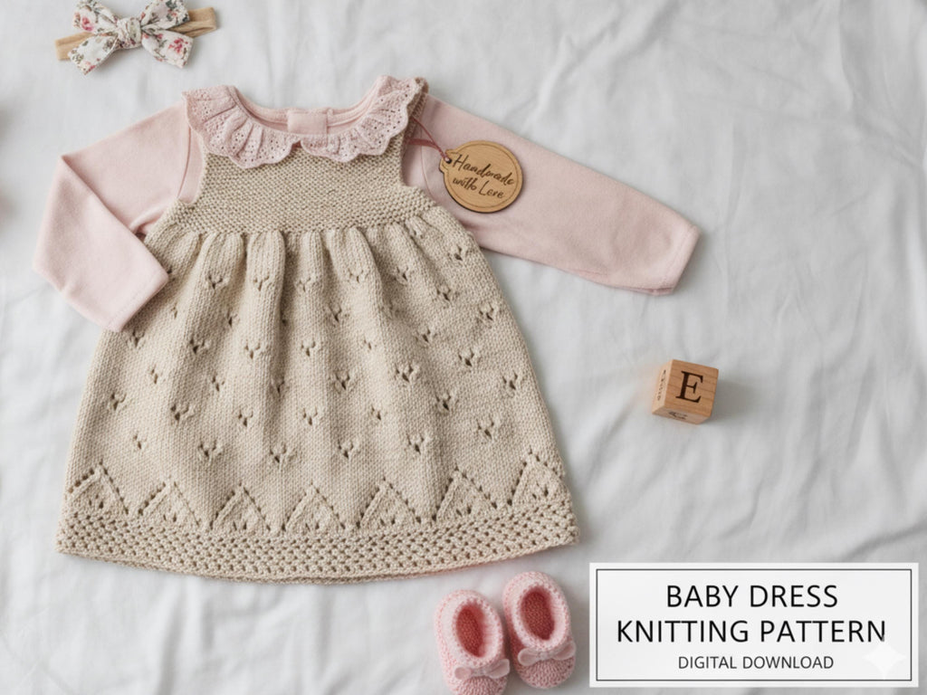 Baby Eyelet Pinafore Dress Knitting Pattern | Vintage Style (PDF Instant Download)
