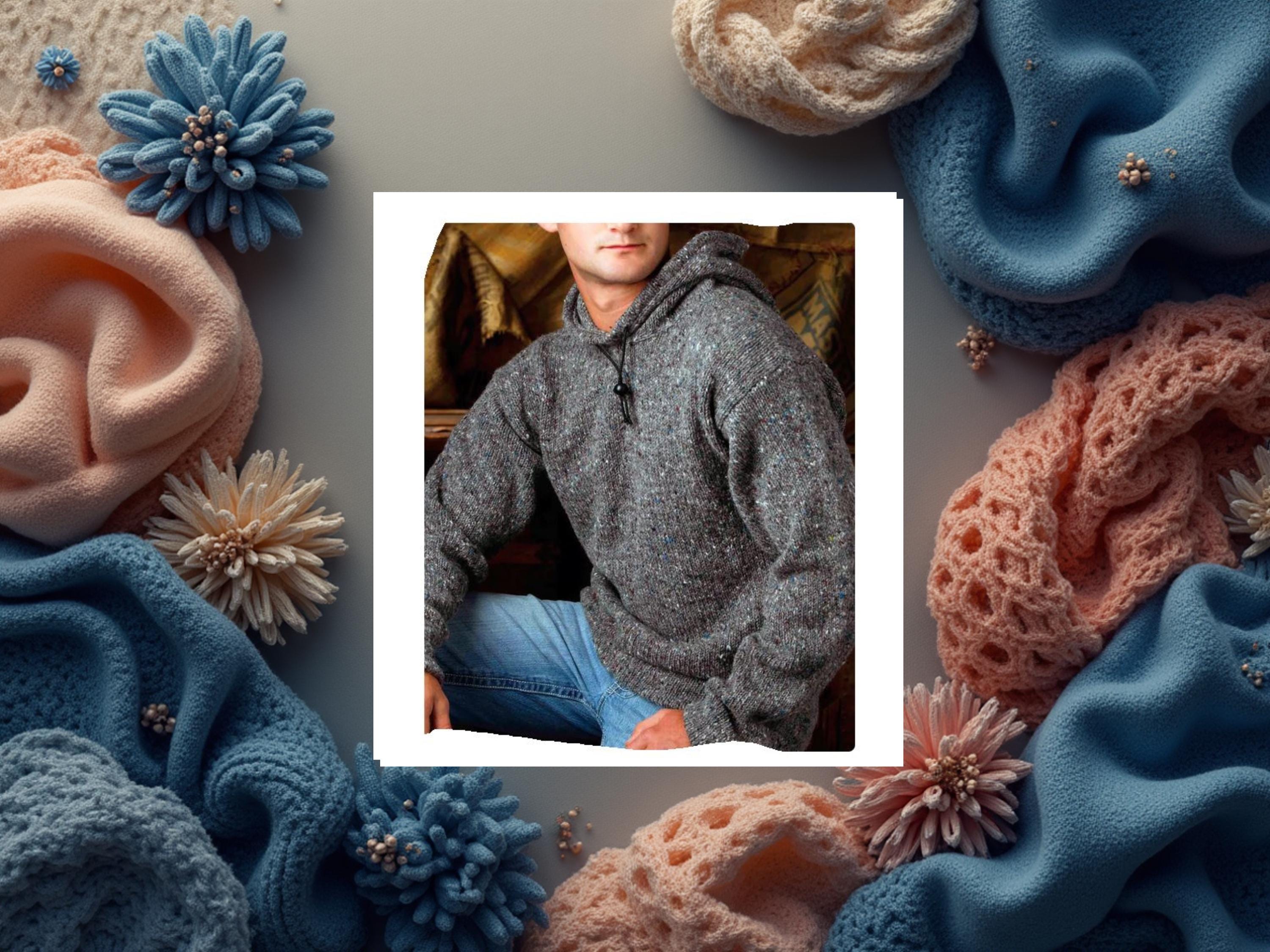Man's Easy Plain Knit Hooded Sweater- Jumper in Aran -Worsted 10 Ply Yarn- Chest 40" - 56"- larger sizes knitting pattern download PDF