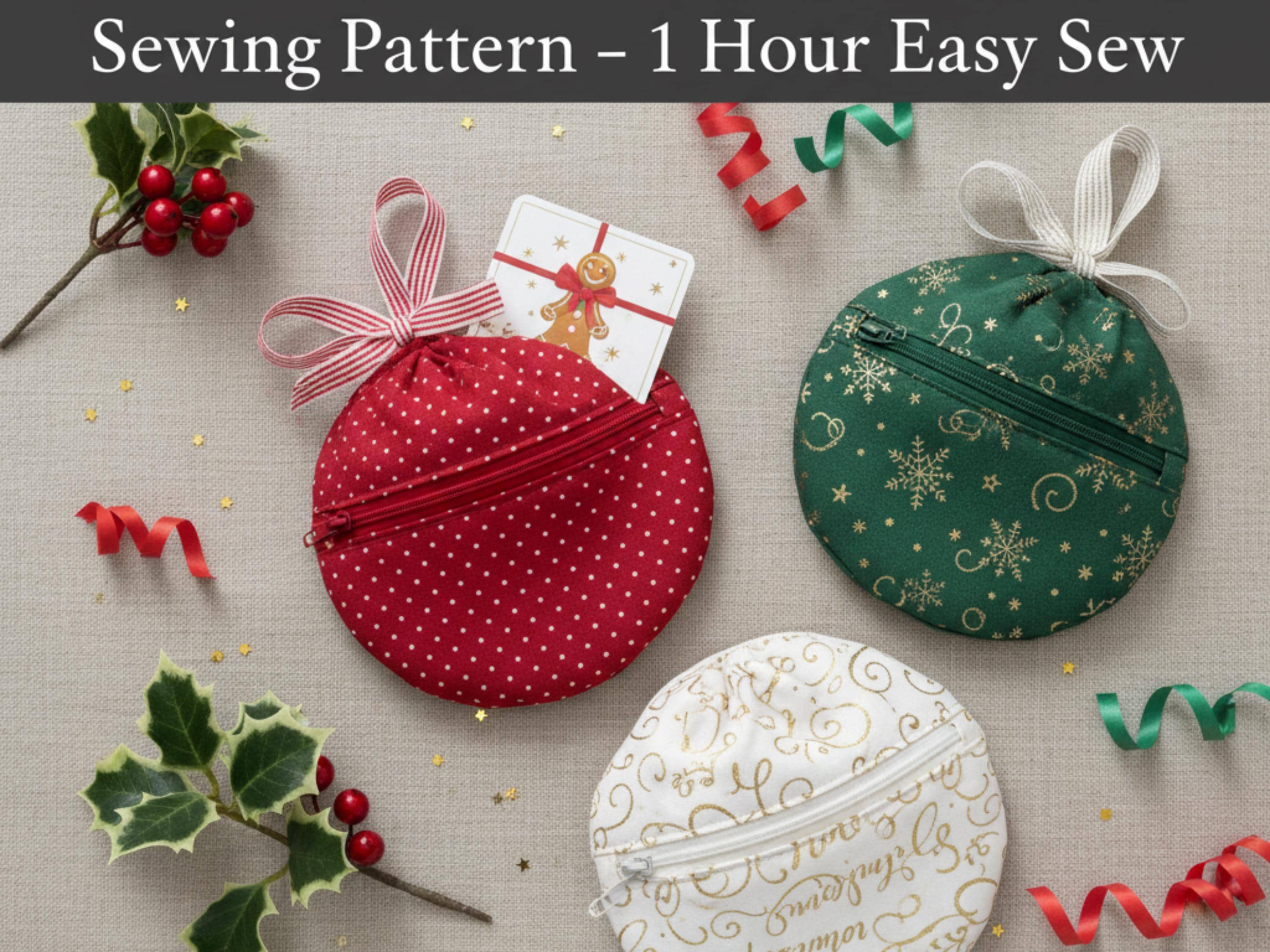 Easy sewing pattern -Christmas Money Gift Bag Sewing Pattern PDF | Easy Fabric Gift Pouch | Quick 1-Hour Sew |   Beginner Sewing PDF