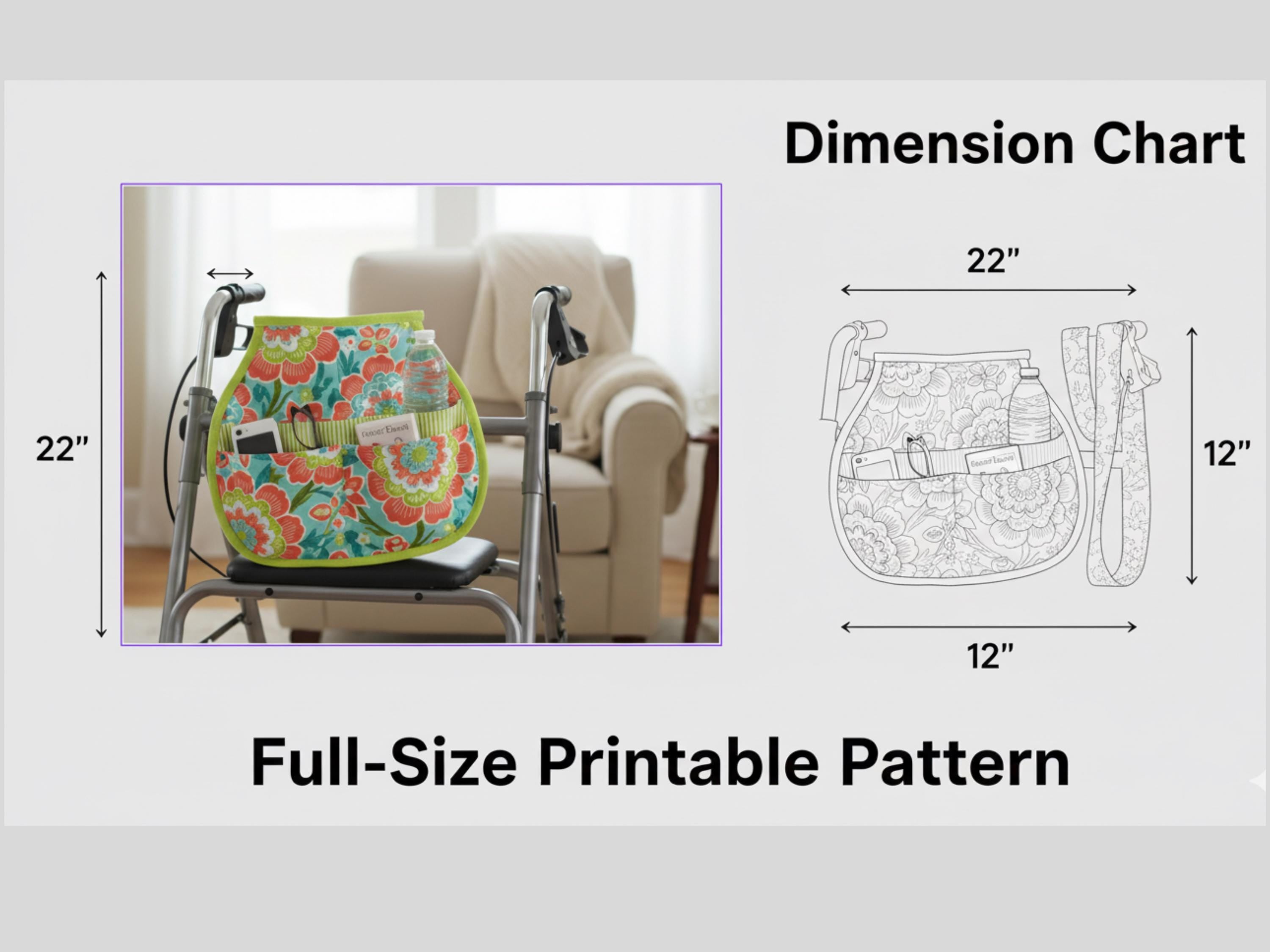 RETIREMENT SALE *Walker Organizer Sewing Pattern | Reversible Walker Tote with Pockets | PDF Instant Download