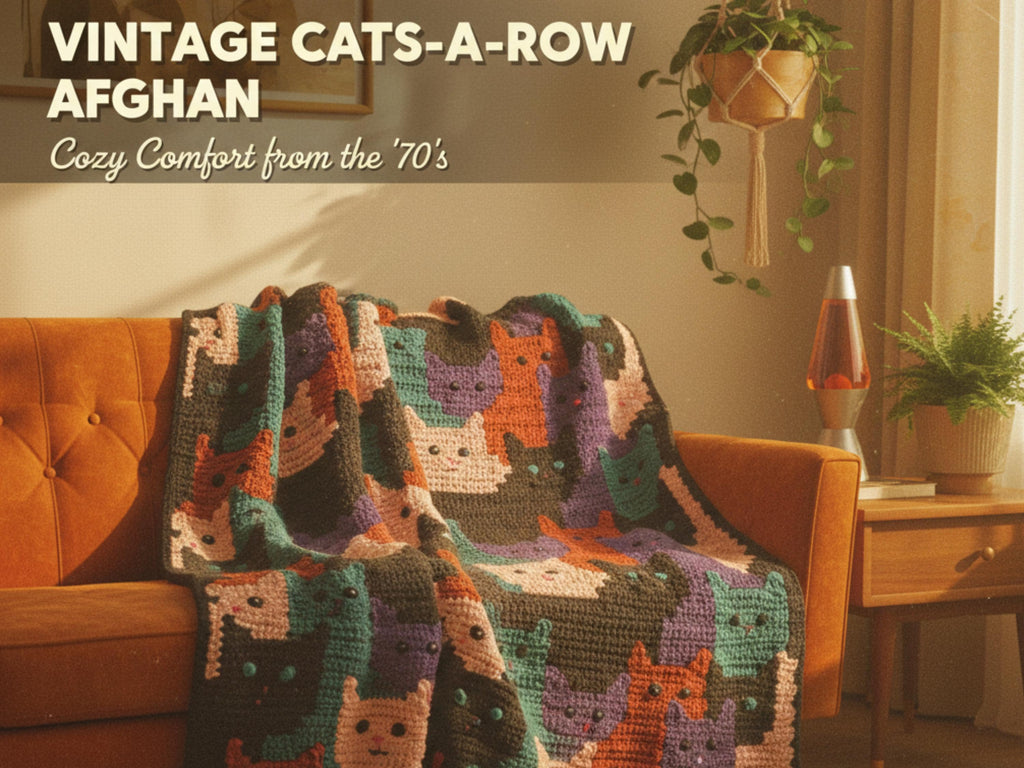 Vintage Crochet Blanket Afghan Cats Kittens 50" x 54" - Worsted 10Ply Yarn -Crochet Pattern PDF Instant download-Gift for catlover-Catmom