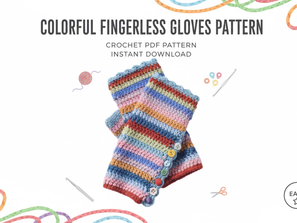 CROCHET PATTERN- Easy Fingerless Colorful Crochet Glove Pattern-Colorful fingerless gloves-Boho fingerless gloves