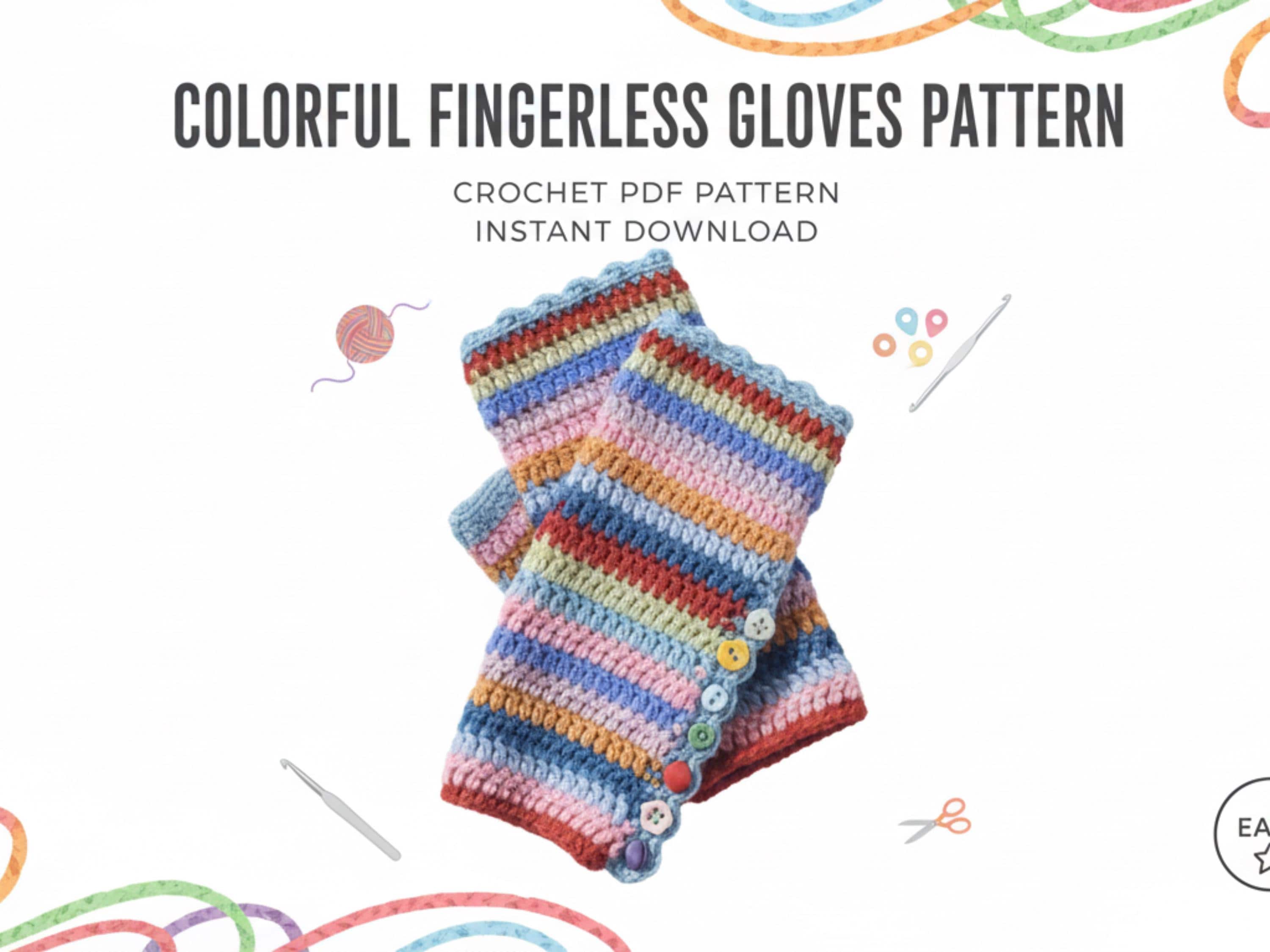 CROCHET PATTERN- Easy Fingerless Colorful Crochet Glove Pattern-Colorful fingerless gloves-Boho fingerless gloves
