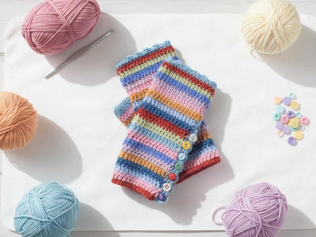 CROCHET PATTERN- Easy Fingerless Colorful Crochet Glove Pattern-Colorful fingerless gloves-Boho fingerless gloves
