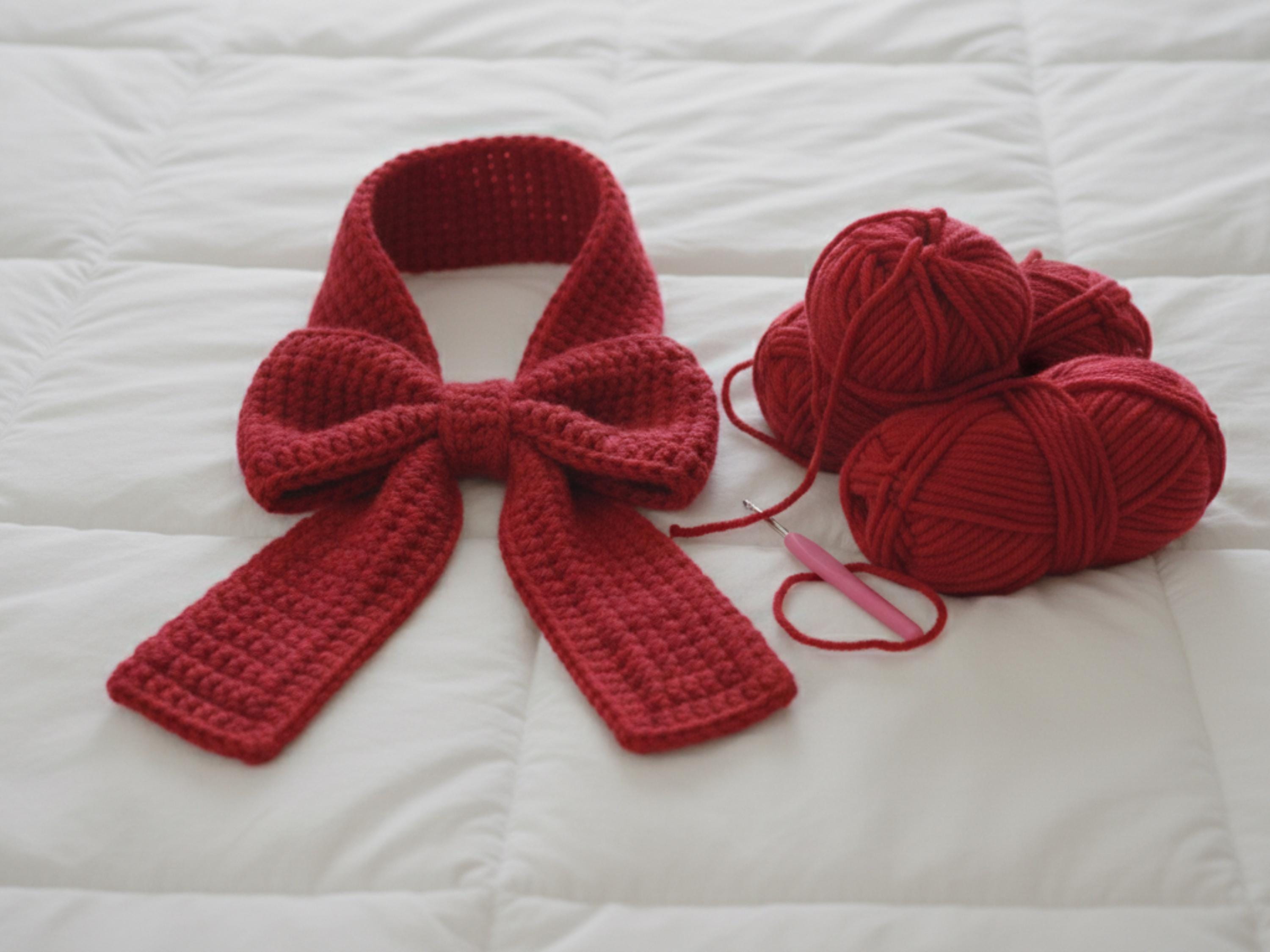 Crochet Bow Scarf Pattern | Simple Beginner Scarf PDF | Quick Bow Neck Warmer | Easy DIY Crochet Pattern
