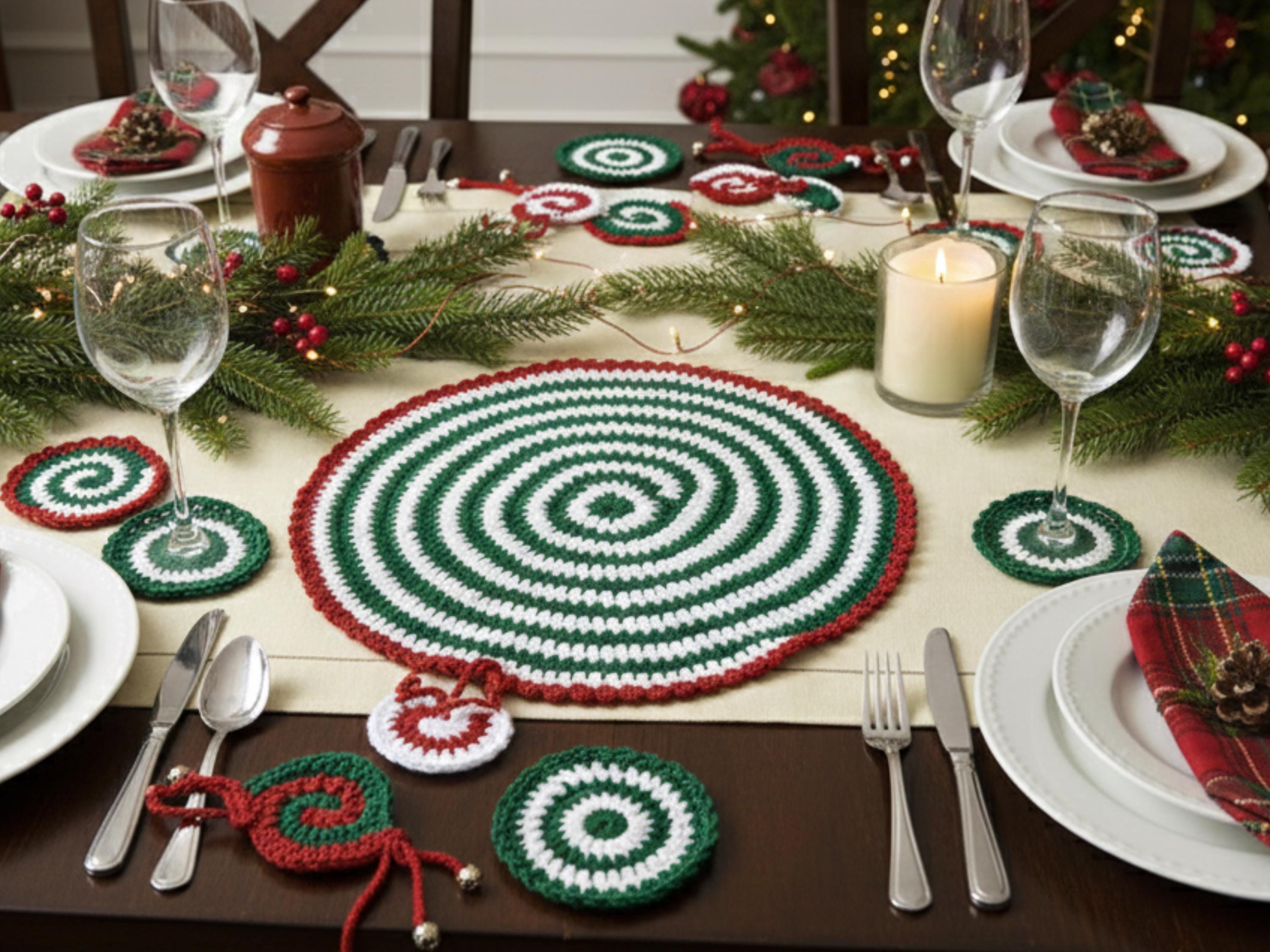 Crochet Placemat and matching coaster Crochet Pattern | Festive Table Decor DIY | Easy Beginner Farmhouse Holiday Mat PDF |Pinwheels coaster