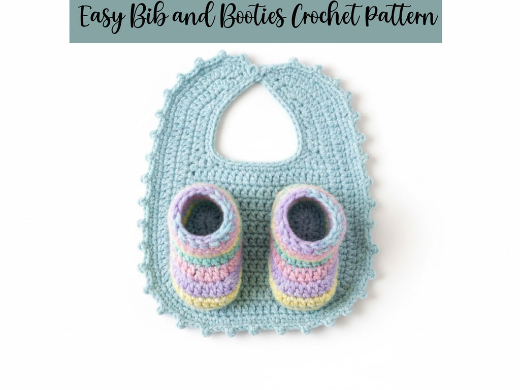 Easy Beginner Baby Crochet Bib and booties pattern- PDF -Instant download-English