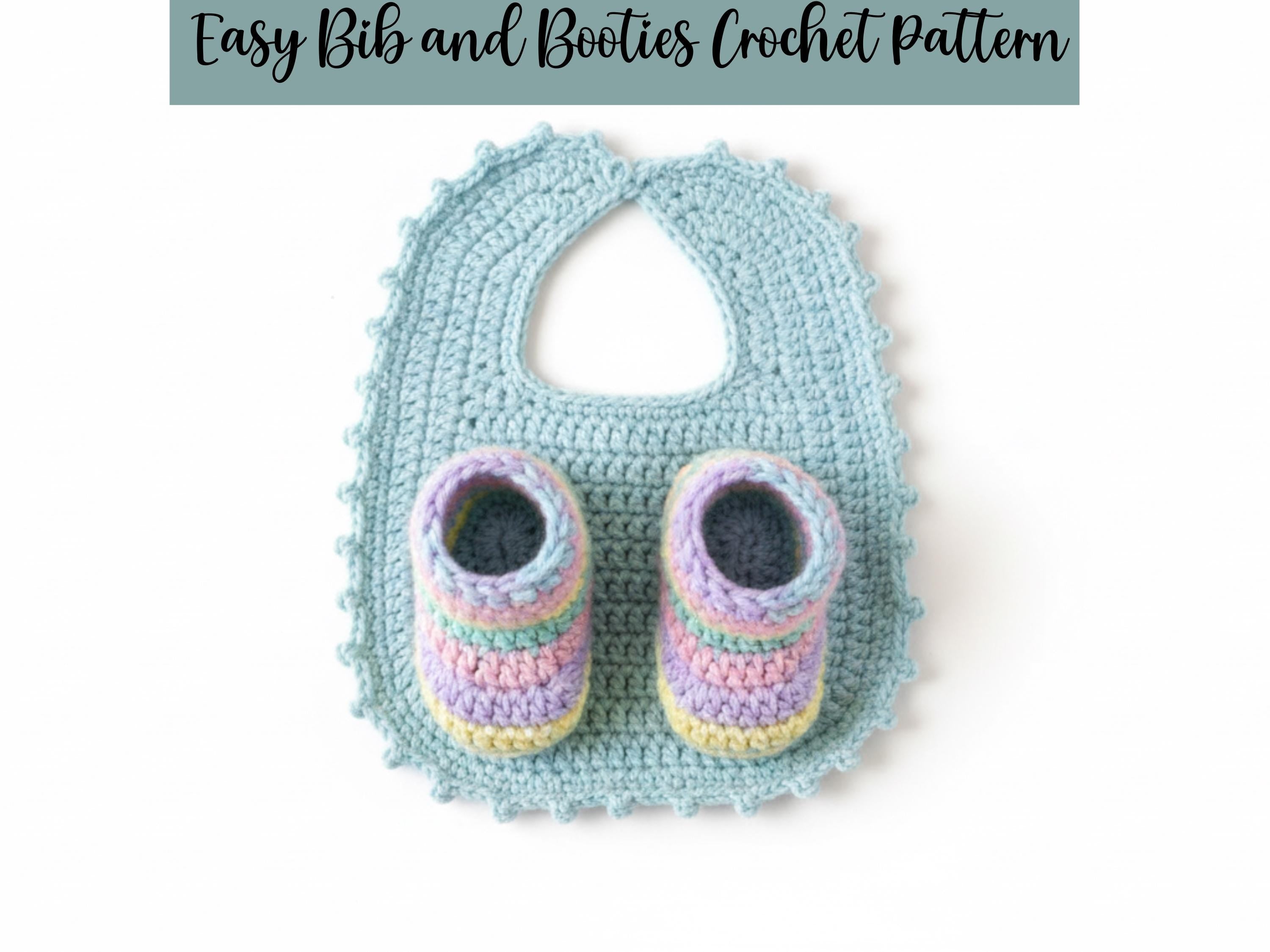 Easy Beginner Baby Crochet Bib and booties pattern- PDF -Instant download-English