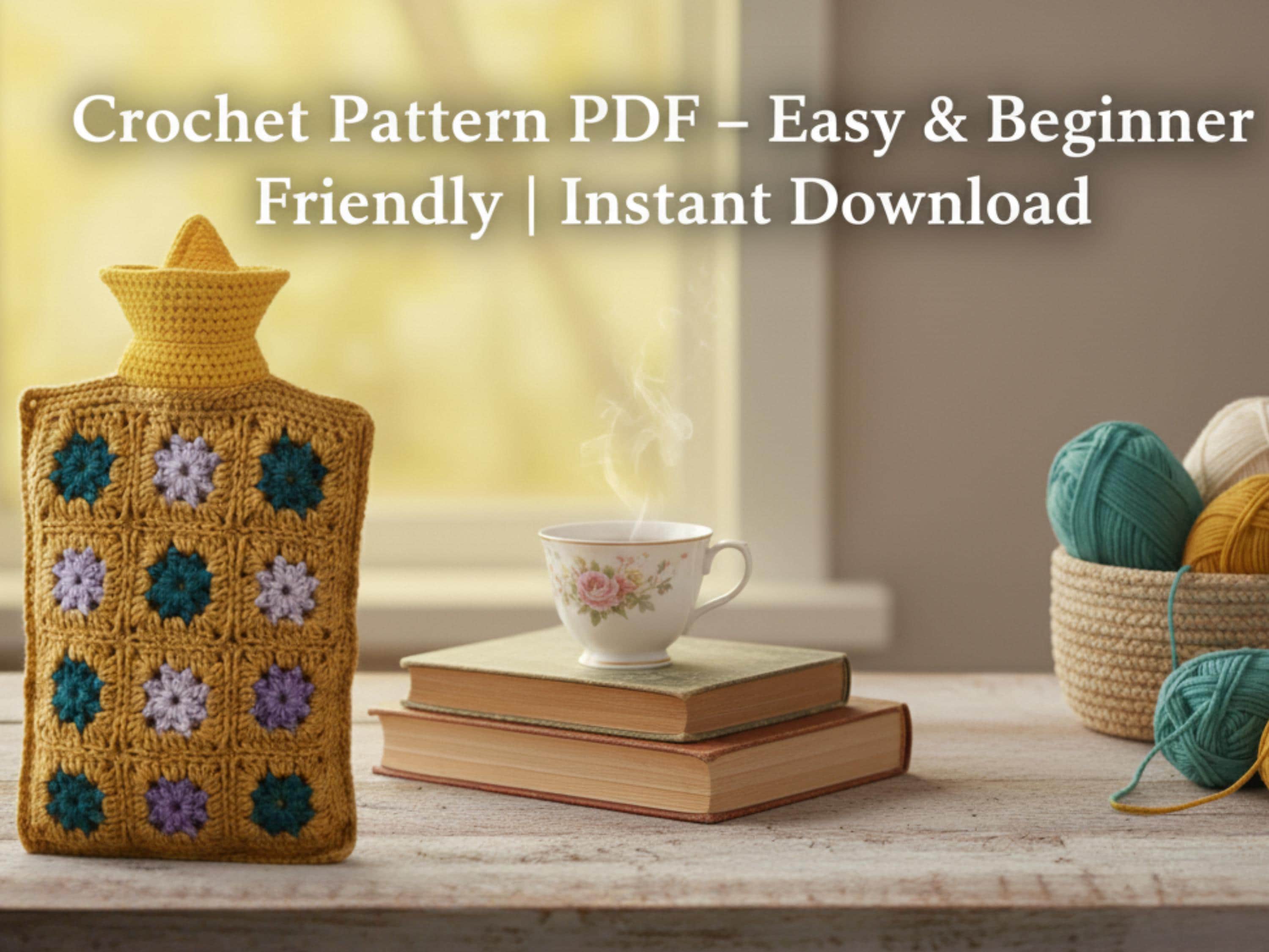 Beginner granny Square Hot Water Bottle Cozy Crochet Pattern | Retro Crochet Cover PDF | Easy Crochet | Warm Winter Bed Warmer