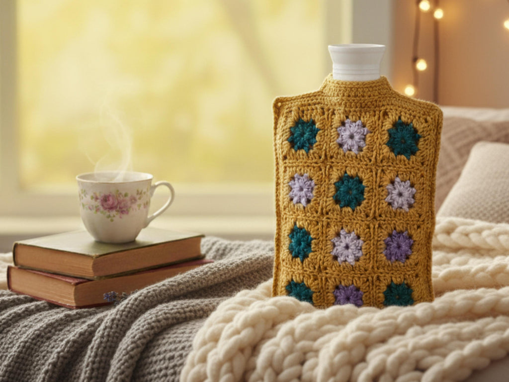 Beginner granny Square Hot Water Bottle Cozy Crochet Pattern | Retro Crochet Cover PDF | Easy Crochet | Warm Winter Bed Warmer
