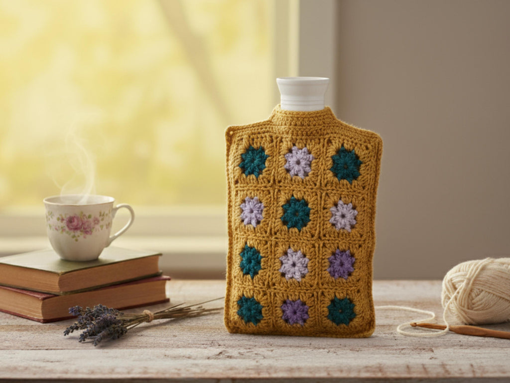 Beginner granny Square Hot Water Bottle Cozy Crochet Pattern | Retro Crochet Cover PDF | Easy Crochet | Warm Winter Bed Warmer