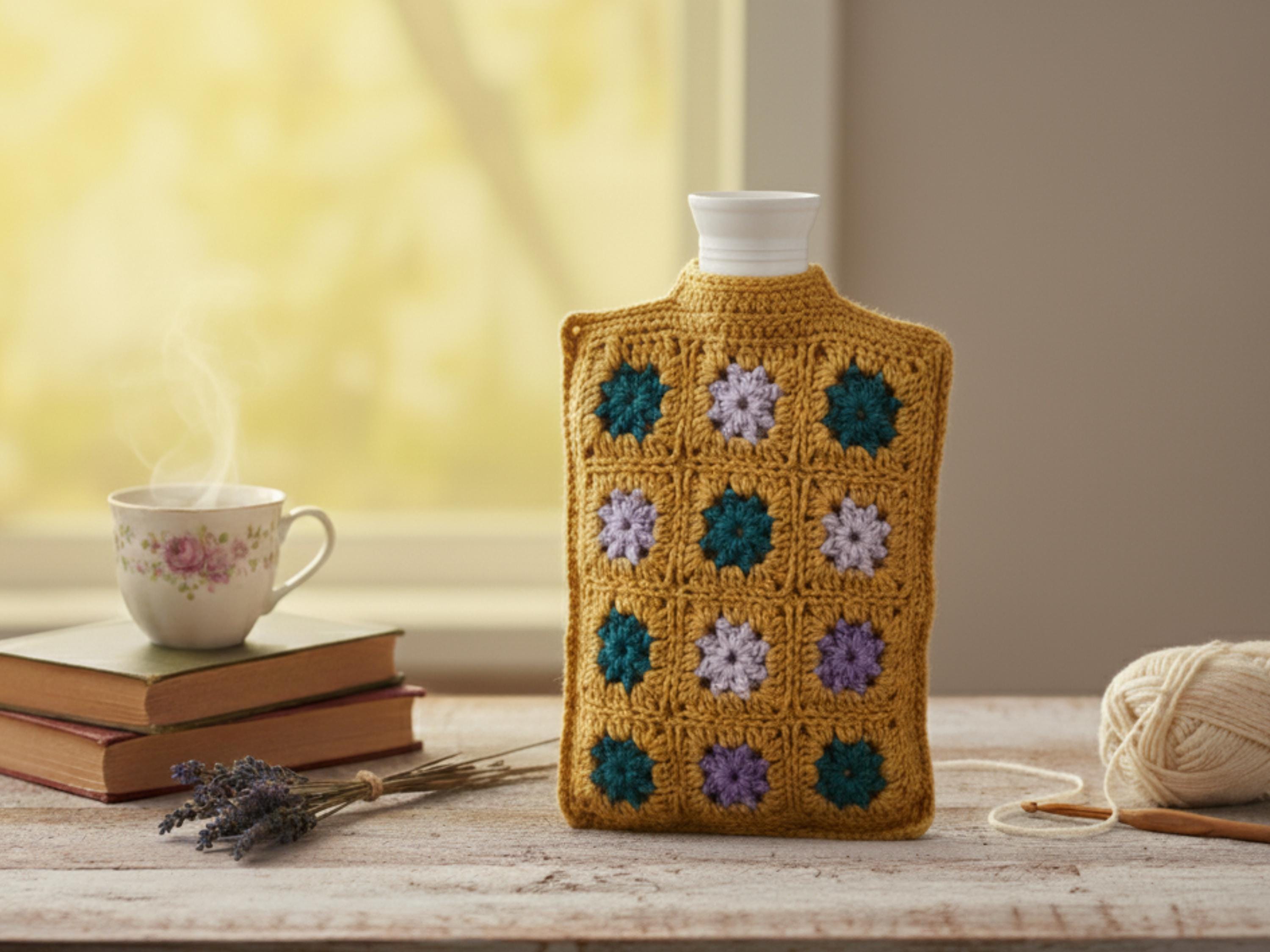 Beginner granny Square Hot Water Bottle Cozy Crochet Pattern | Retro Crochet Cover PDF | Easy Crochet | Warm Winter Bed Warmer
