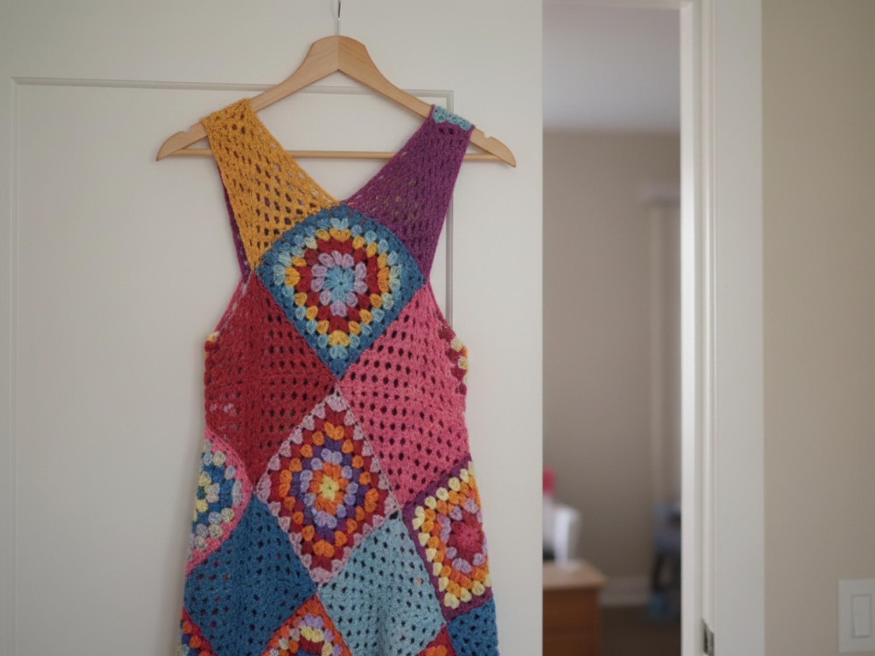 Womens Crochet Granny squares long dress- Crochet Granny Squares Dress Pattern, Vintage Motif (PDF Download