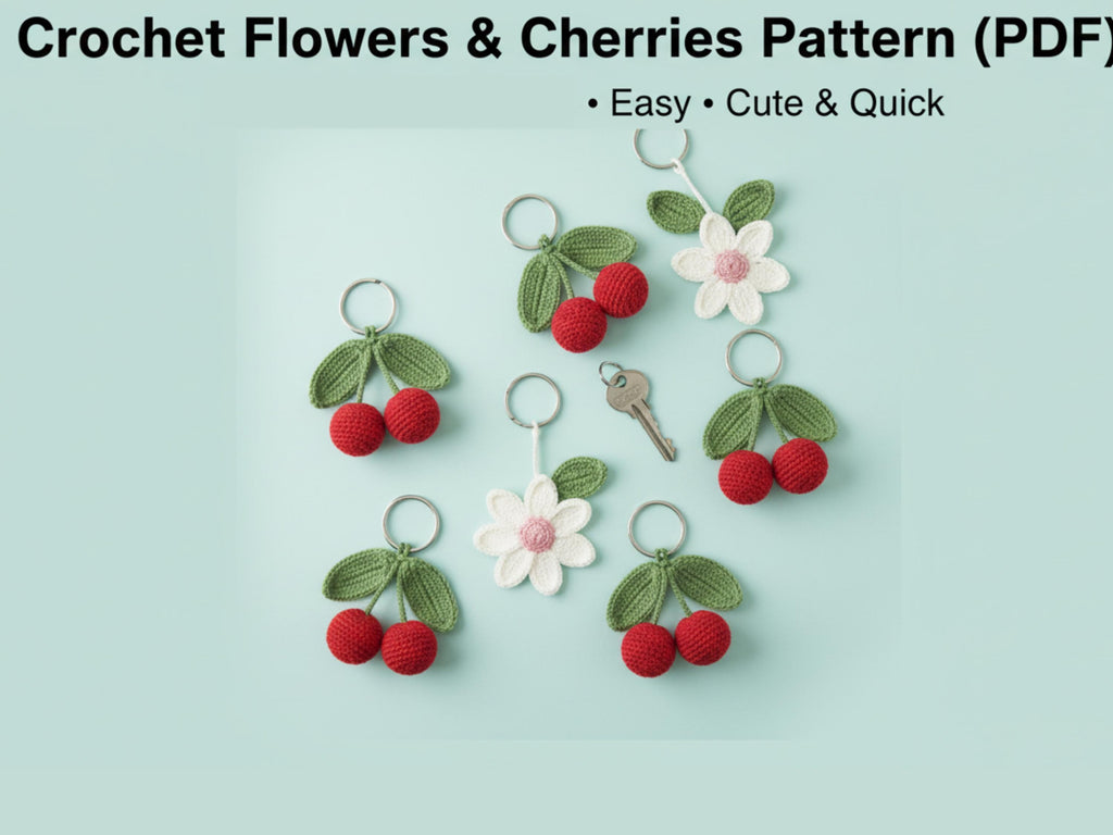 Vintage keychain -Crochet Flowers & Cherries Pattern – Amigurumi Keychain (PDF Pattern)