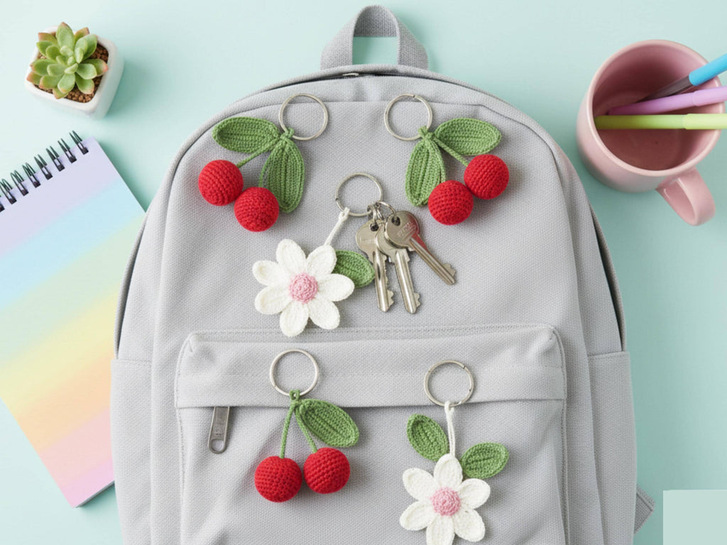 Vintage keychain -Crochet Flowers & Cherries Pattern – Amigurumi Keychain (PDF Pattern)