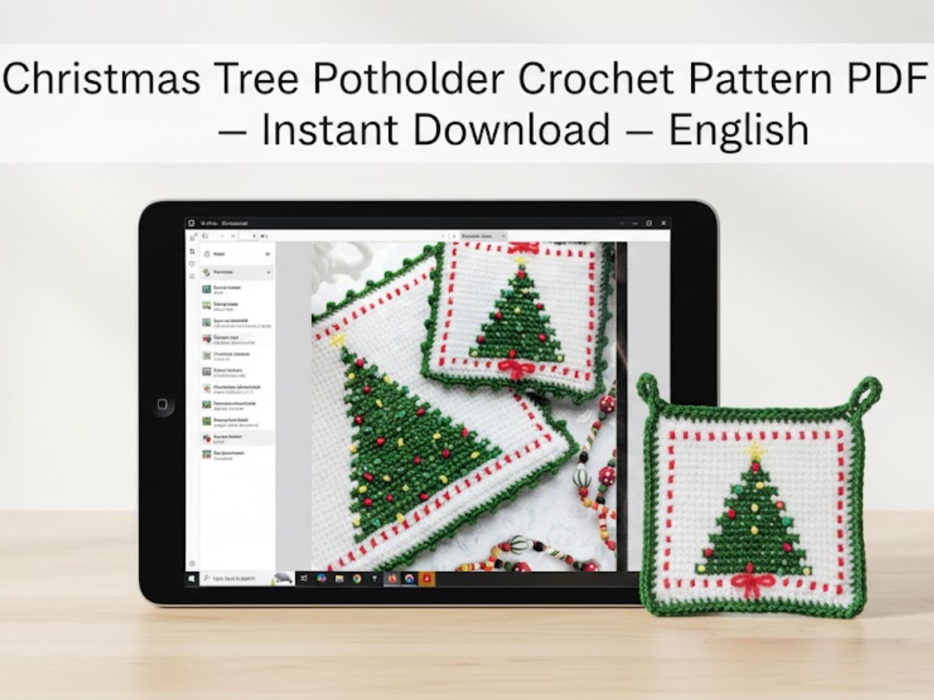 Crochet Pattern Potholder Christmas Tree, Crochet Hot pad in PDF, Thermal hot pad crochet, double thick hot pad crochet, Potholder Pattern