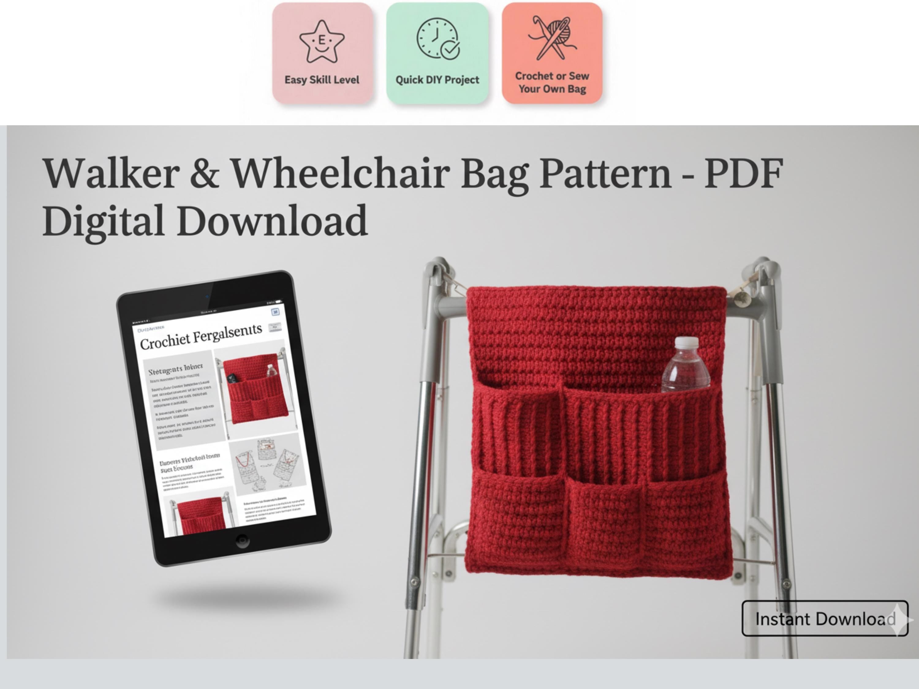 Crochet Walker Bag Pattern: Double Pocket Caddy (PDF Pattern)