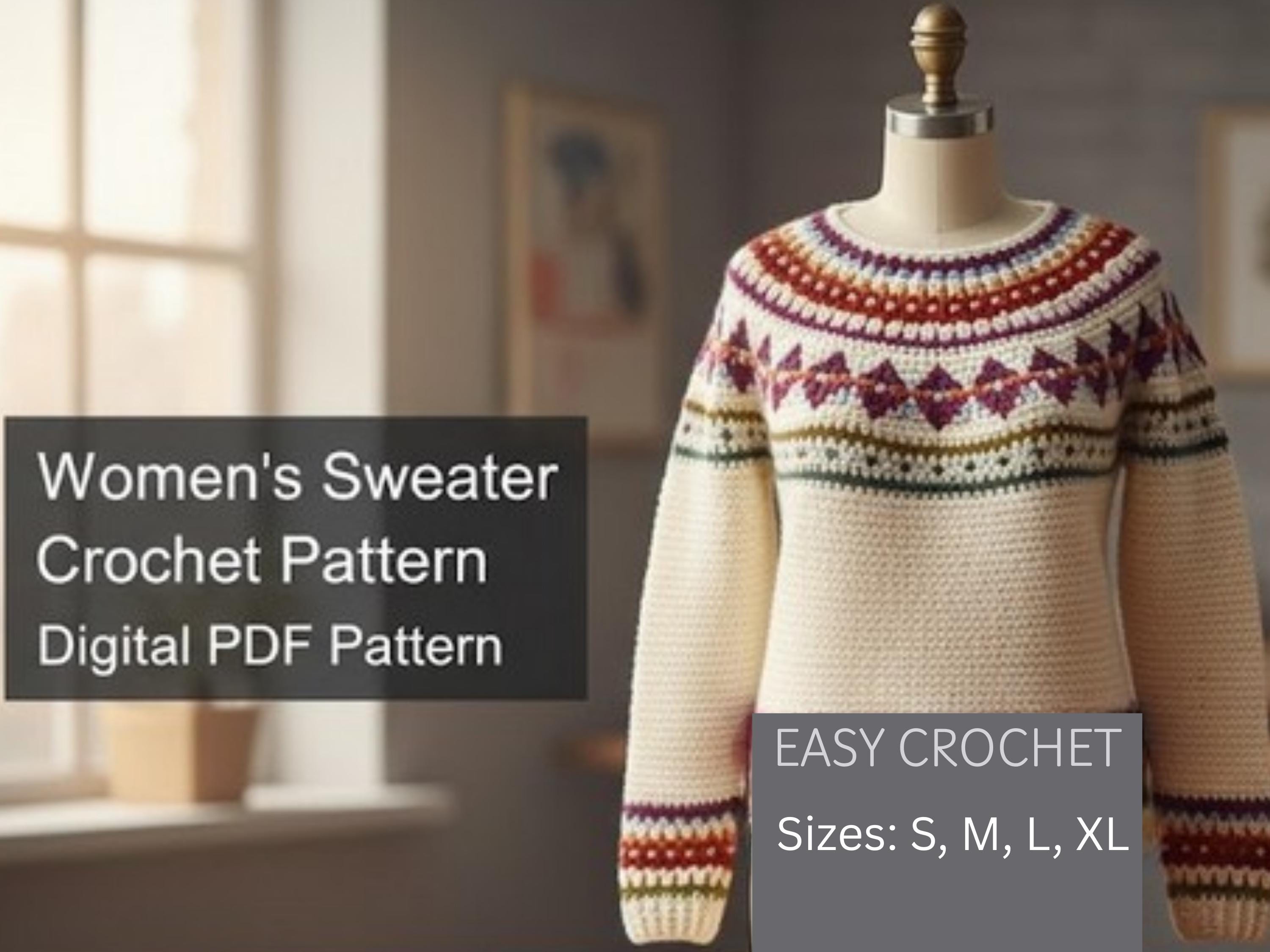 Womens Crochet Easy Crochet Pattern PDF- Crochet Sweater Pattern for Women | Cozy Nordic Winter Pullover | Crochet Sweater PDF Pattern |