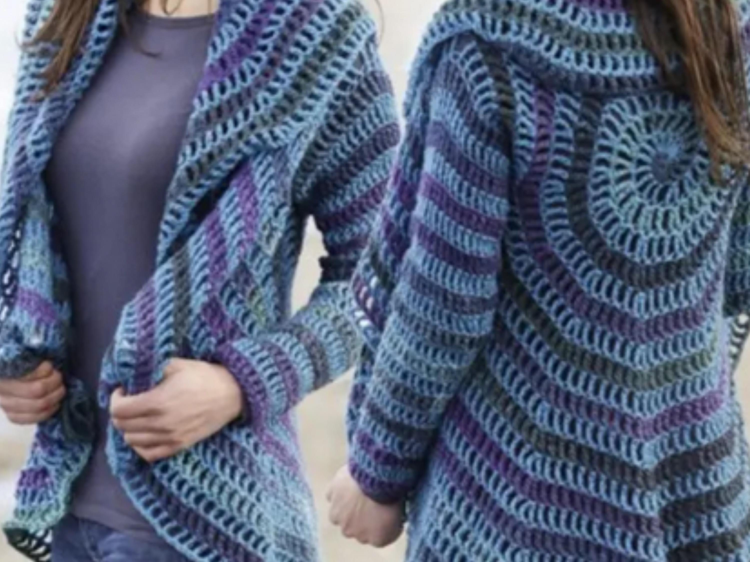 Womens crochet Jacket Pattern -PDF Beach Coverup Light Lacy Circular Granny Stitch Cardigan Aran 10ply Worsted S -XXXL Download
